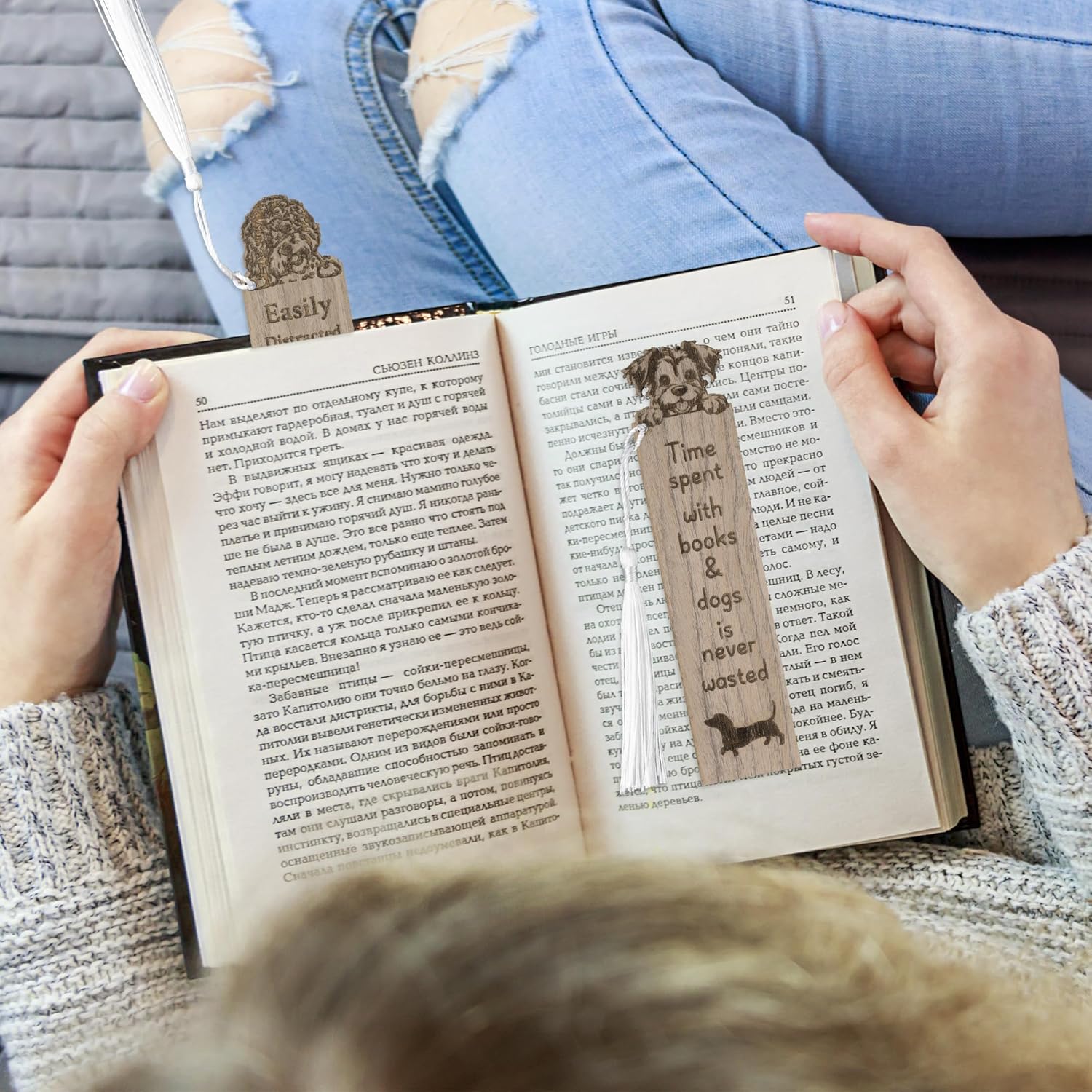 TICIAGA Wooden Dog Animal Bookmark - 4PCS Walnut Puppy Pet Bookmark Bulk with Tassel for Book Lover, Cute Dog Wooden Carving Book Mark Gift for Reading, Teacher Appreciation Gifts for Pet Lover - Image 6