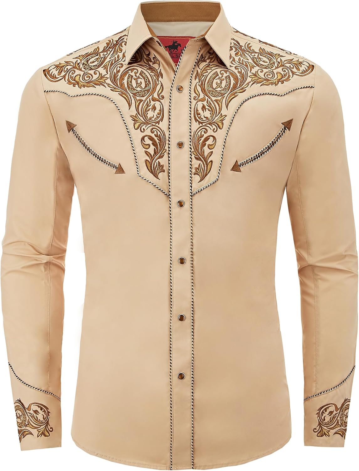 Men's Western Cowboy Shirt Embroidered Long Sleeve Casual Button Down Shirt