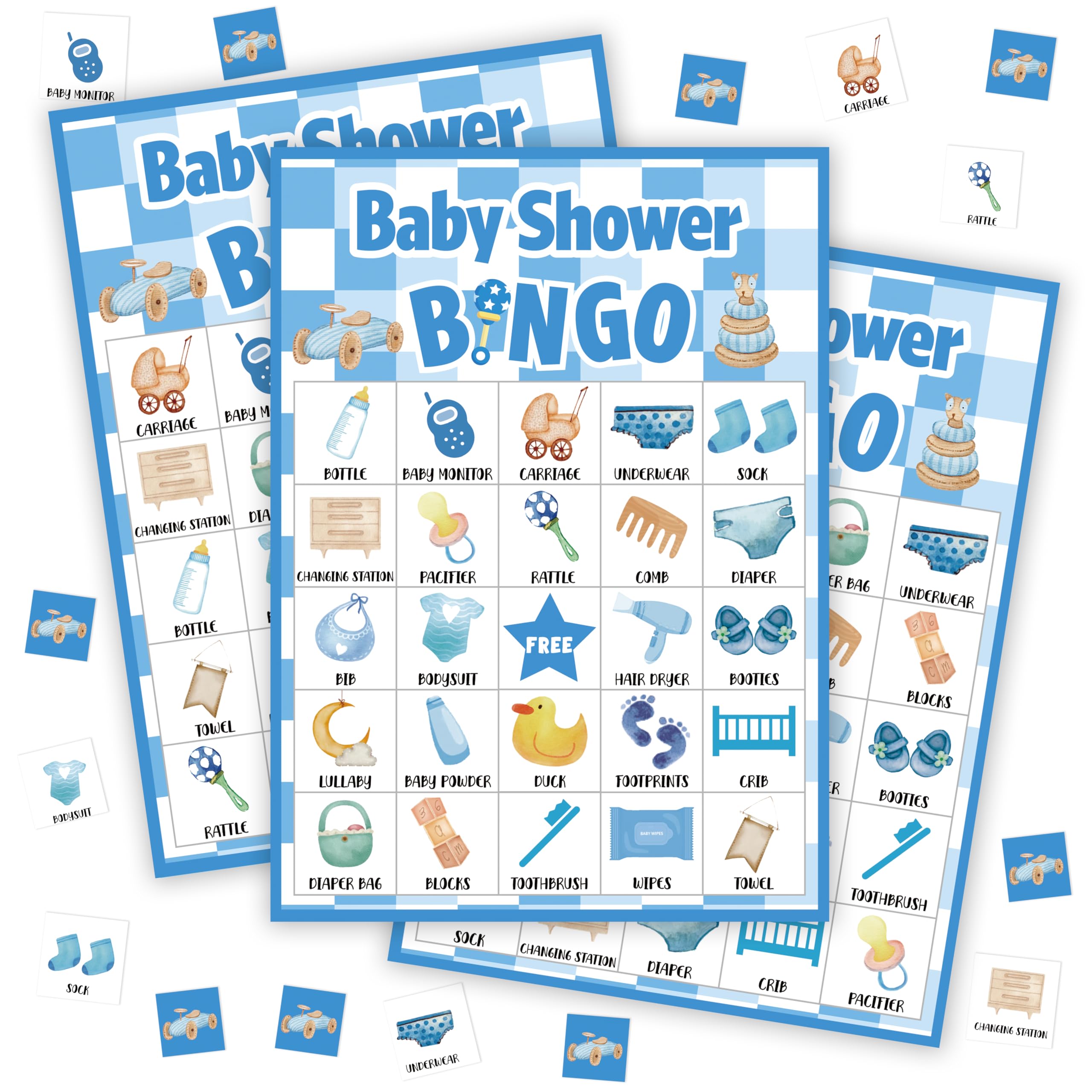 Baby Shower Bingo Game For Adults, Baby Shower Party Bingo Game Set, Blue Baby Shower Bingo Cards, Gender Reveal Bingo Favors For Family Friends, Baby Shower Large Group Game Decor & Supplies -16