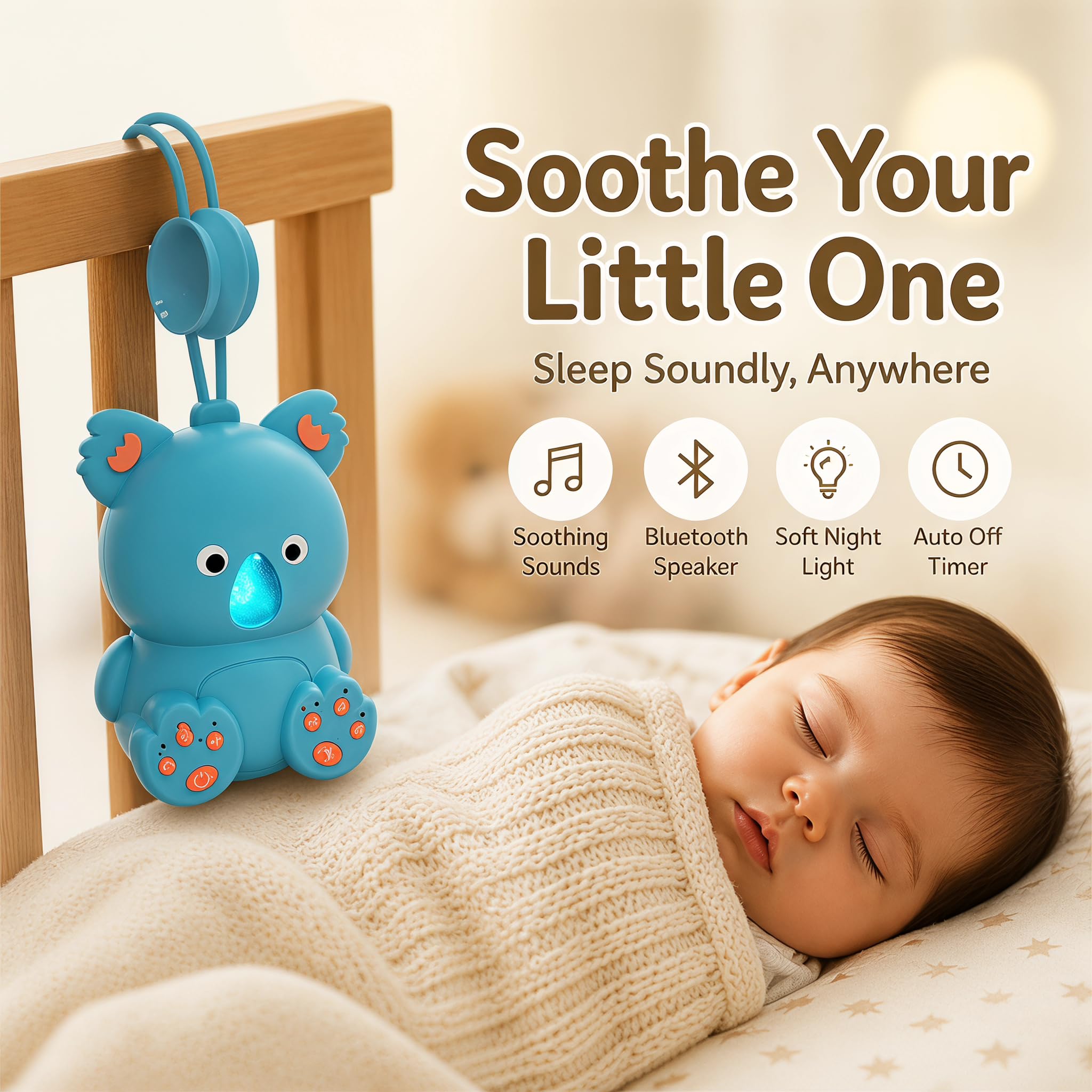 Baby White Noise Machine con altoparlante Bluetooth e timer, aiuto per il sonno dei bambini, suoni rilassanti per la scuola materna, viaggi, culla e in viaggio
