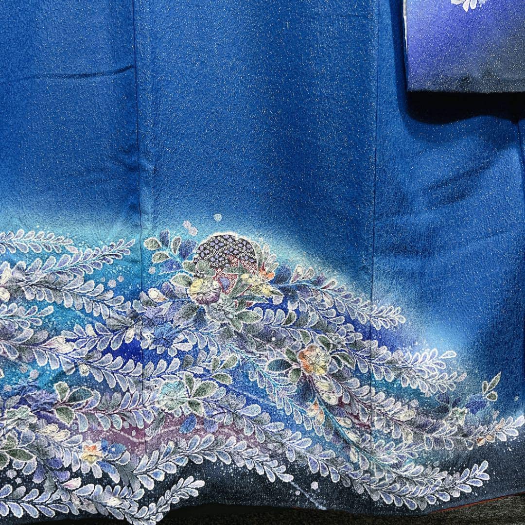 Amazon.co.jp: 金通しの青色の辻ヶ花の振袖 着物 成人式 晴れの日 