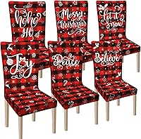 Vista 12 de Ganeen 6 piezas de fundas para sillas navideñas, funda para respaldo de silla de Navidad, funda elástica para asiento de Navidad lavable, protector