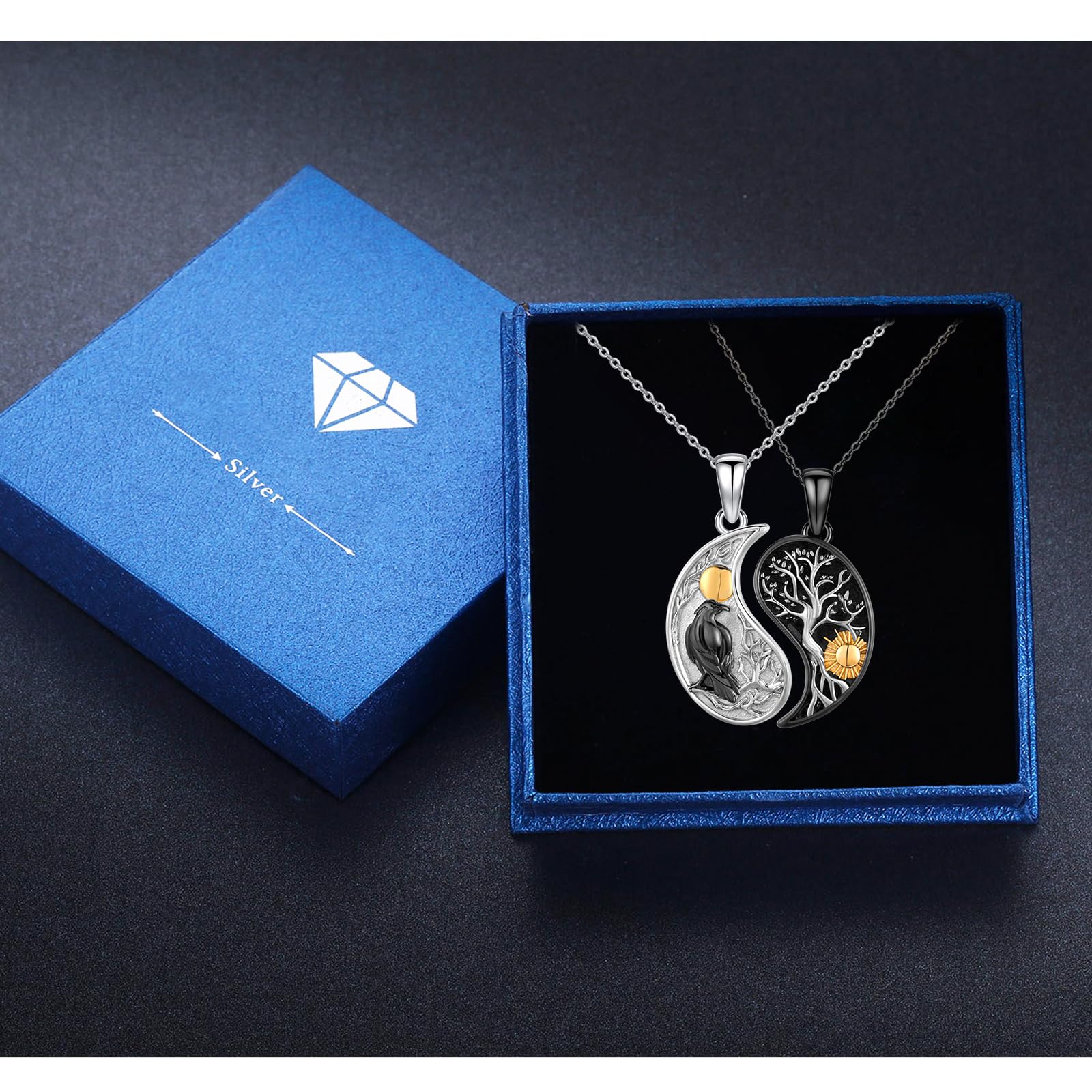 OHAYOO Yin Yang Halskette 925 Sterling Silber Anhänger Kette Partnerketten für Sie und Ihn Schmuck Geschenke für Damen Herren Couple