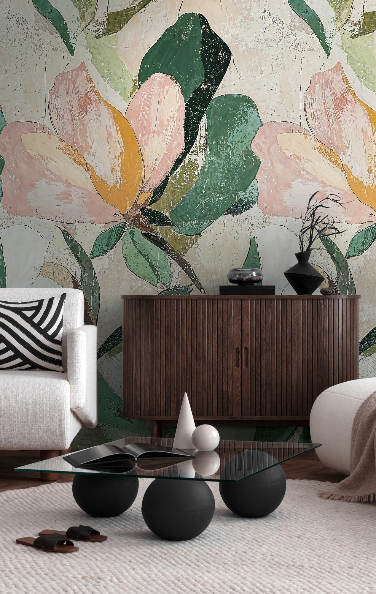 Livingwalls CosmoLiving Non-Woven Wallpaper with Abstract Design in Green, Beige, Pink – 8,80 x 0,53 m Floral Wallpaper by Cosmopolitan – 791443