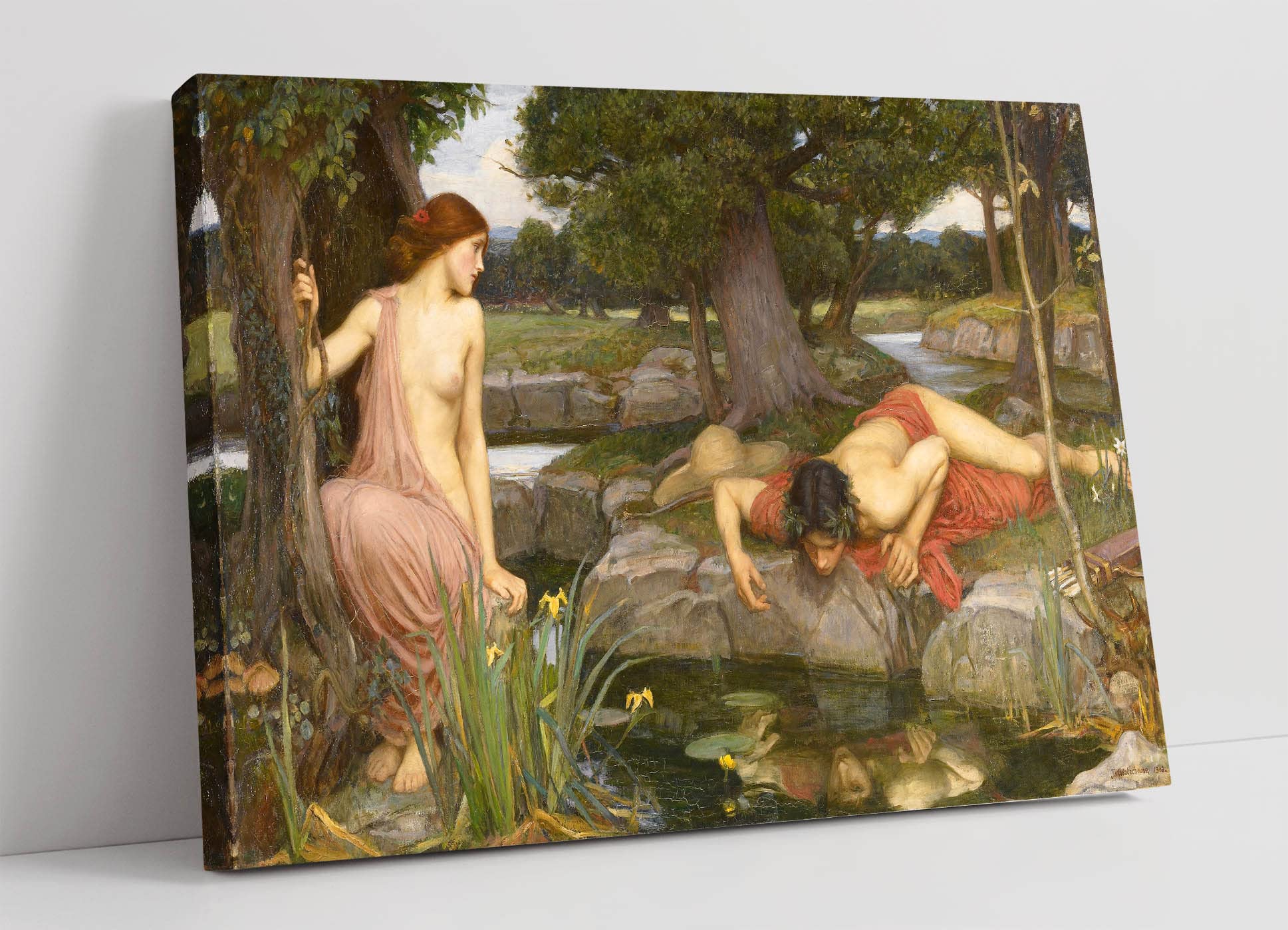 Canvasartshop - John William Waterhouse, Echo And Narcissus- Canvas Wall Art Picture Print (24X16)