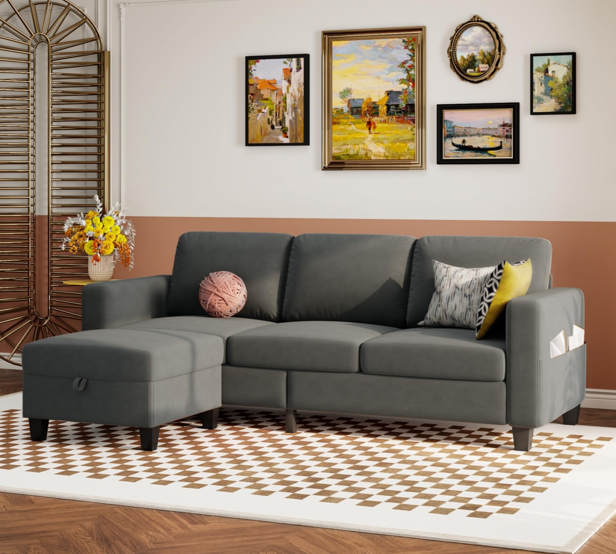 Youmumeub Sectional Couches for Living Room - Convertible Sofa and Storage Bench,79''Modern Corner Configuration,Suitable for Living Room, Apartment,