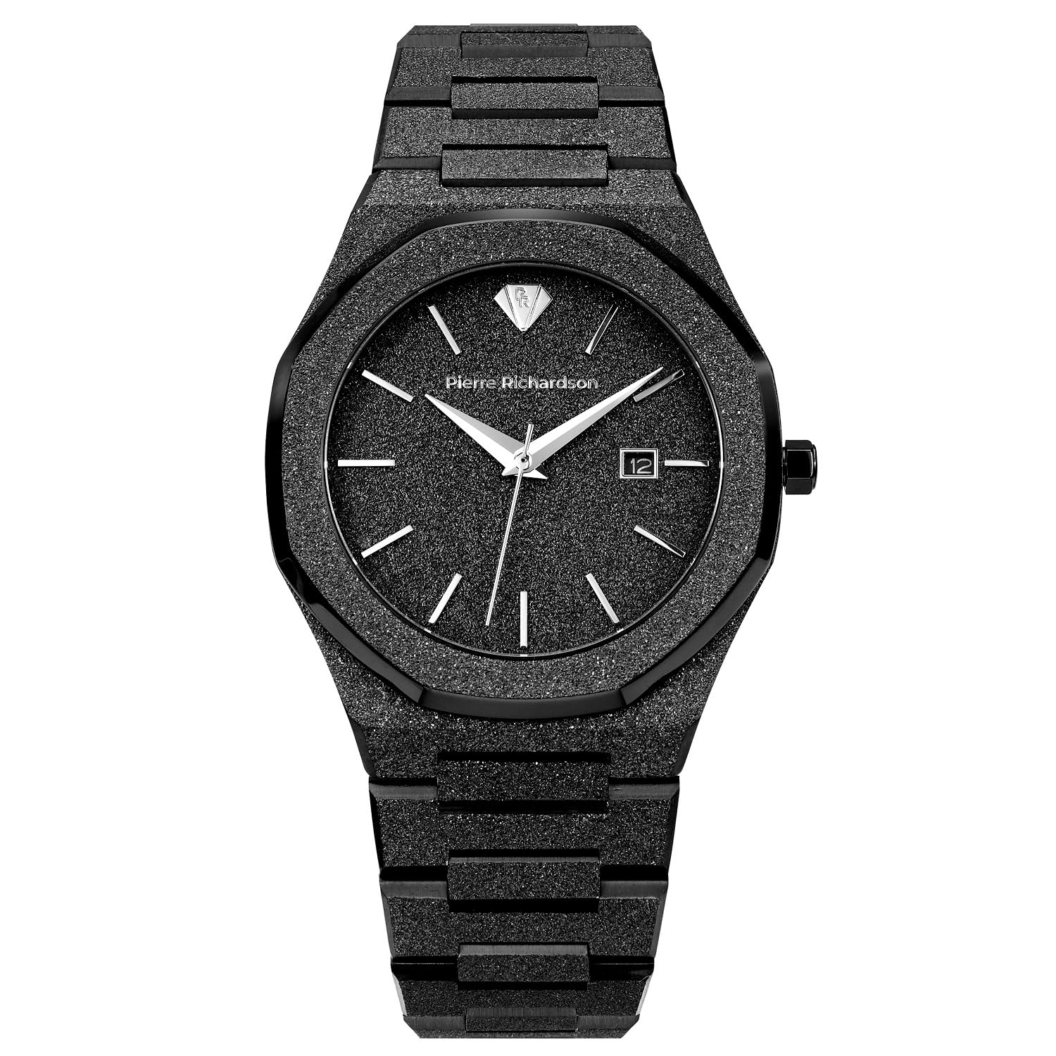 Pierre Richardson Men’s Luxury Watch PR5691 – Silver Frosted Stainless Steel Japanese Quartz, 41mm, 5ATM Water Resistant, Scratch-Resistant Sapphire Crystal Glass, Elegant Dress Watch for Men, Reloj para Hombres