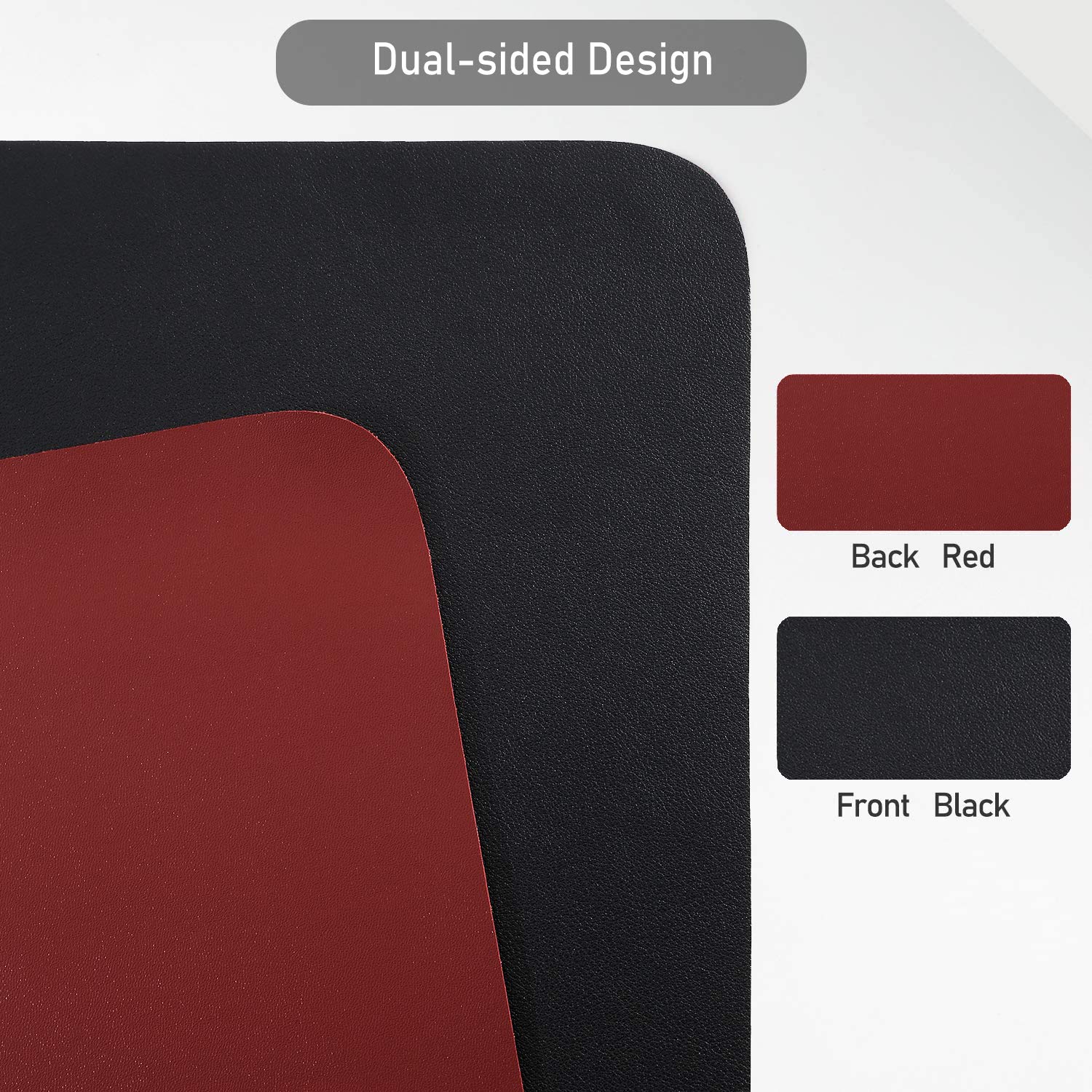 Tappetino Scrivania in Pelle Doppia Facciata Impermeabile 60x35cm Nero Rosso