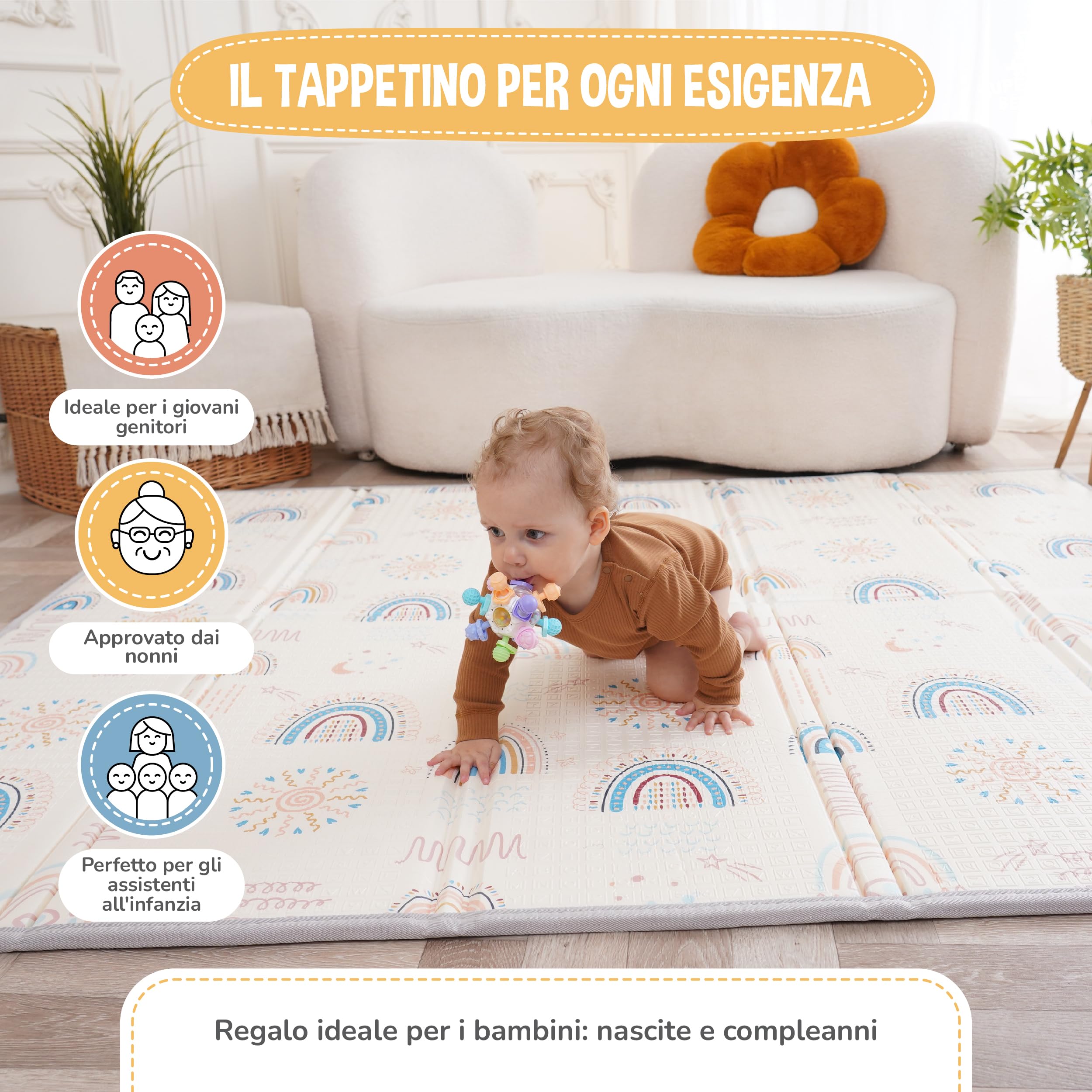 Tappeto Gioco Bambini Pieghevole 180x200x1.5cm Palestrina Neonato Montessori Reversibile Non Tossico E Impermeabile In Schiuma Per Bimbi. Palestra Neonati - Tappeto Tummy Time Neonati - Regalo Bambino