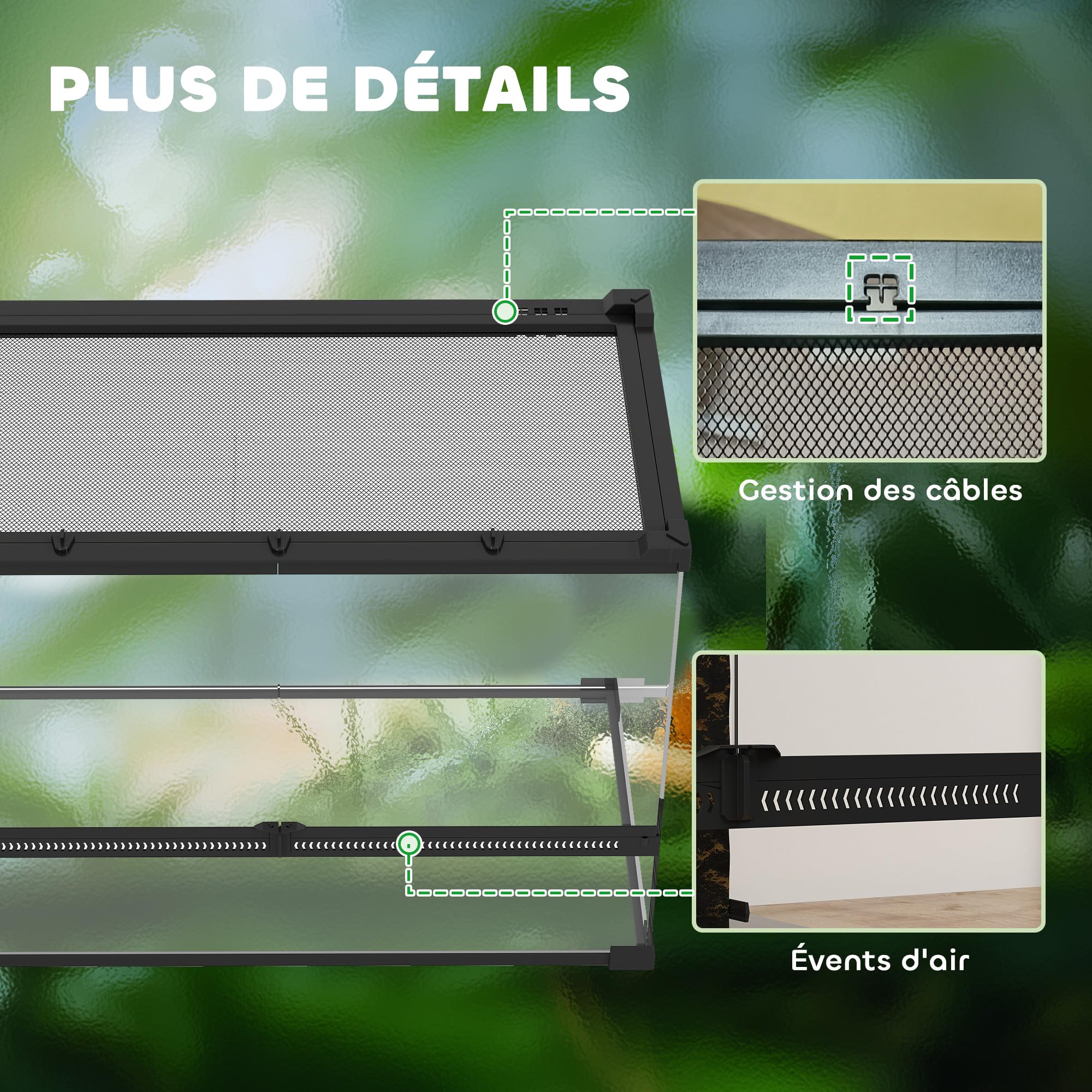 PawHut Contenitore per rettili, contenitore per l'allevamento di rettili, habitat per terrario con chiusura di sicurezza a rotazione, ventilazione frontale, nessun assemblaggio richiesto, 50 x 30 x