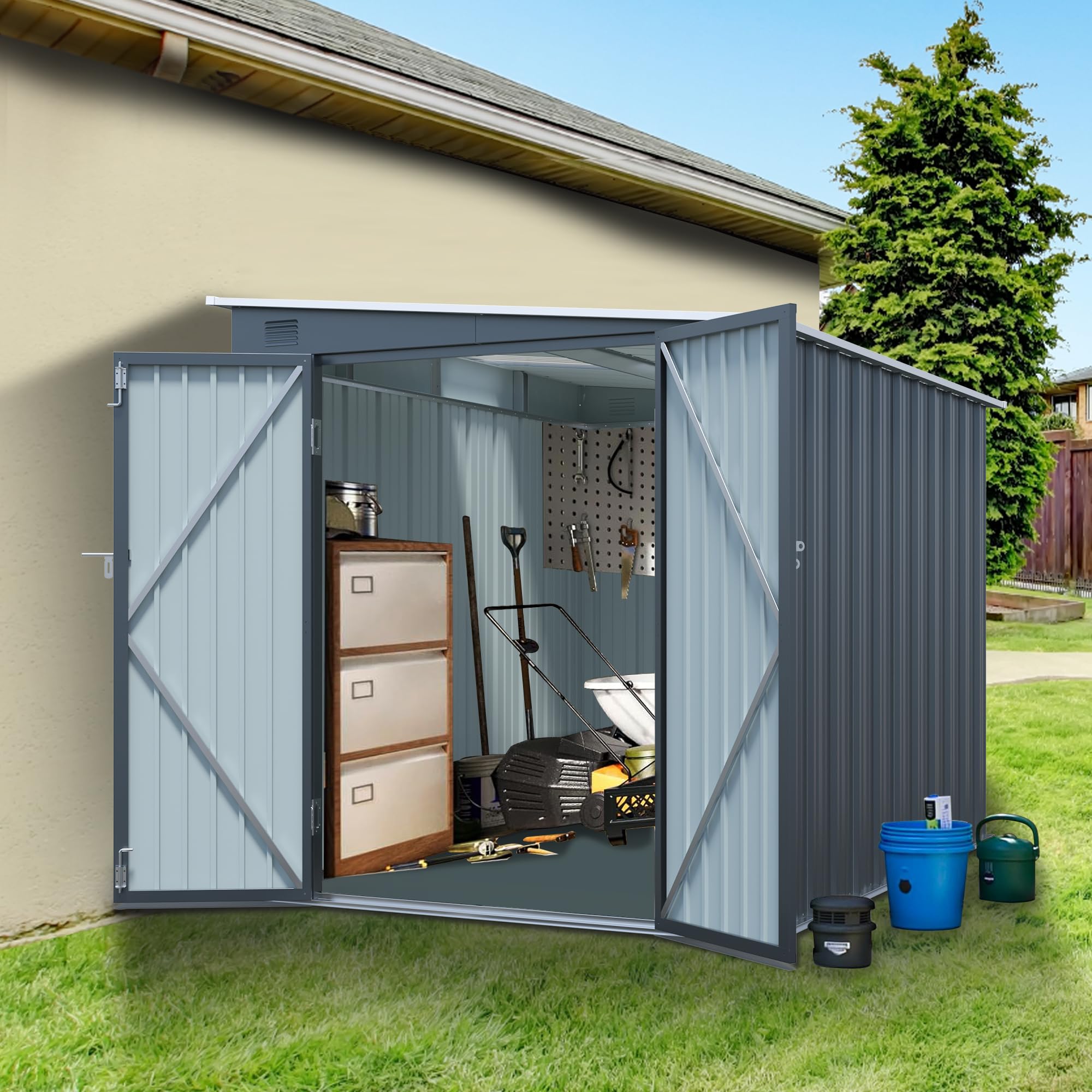 Amazon.com : KUIKUI 6x8FT Metal Shed, Outdoor Storage Shed Without