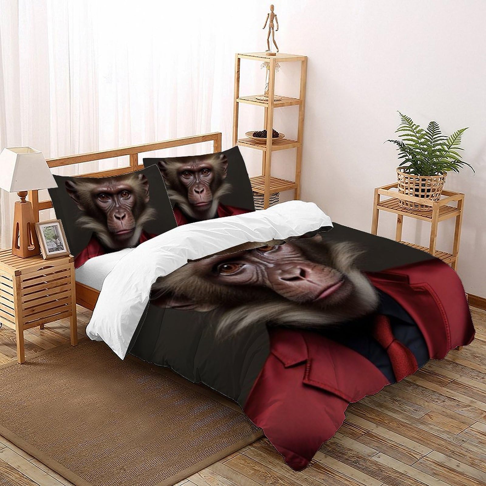 Housse de couette King singe 220x240 parure lit animaux garçon 3D