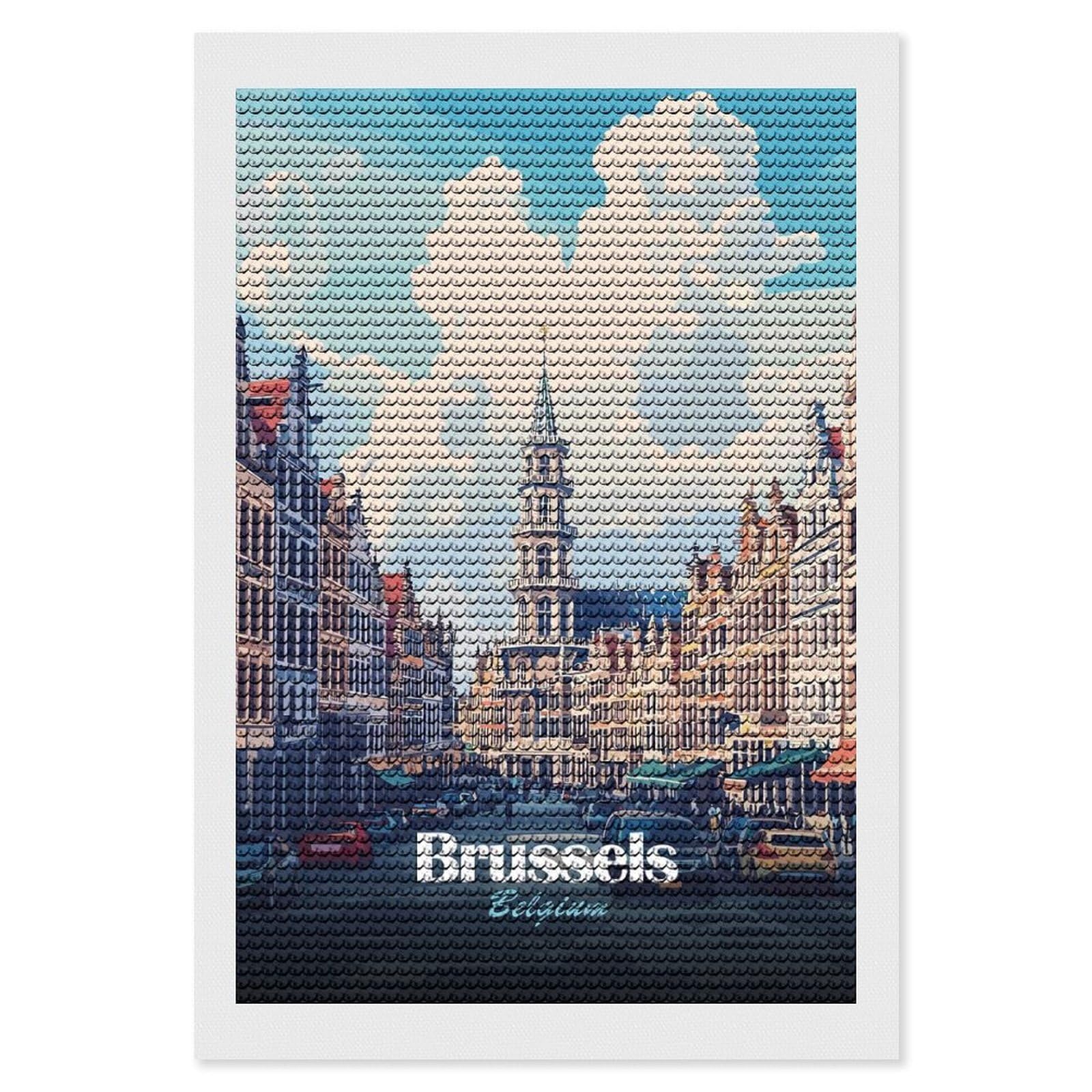 Junmoney Brussels, Belgium Cityscape Illustration(2) Diamond Painting Canvas Set 8"x12", Full Kit Included, Calming Craft to Unwind, Farmhouse Decor, Christmas Gift