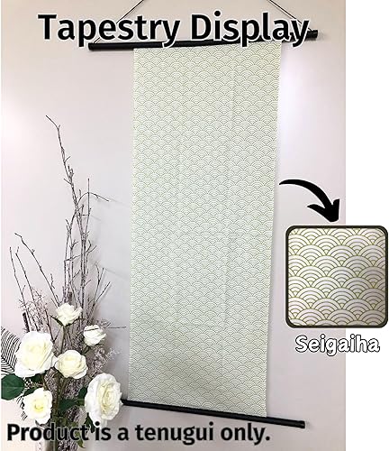 Miniatura 8 de Toalla japonesa Tenugui con procesamiento de prevención de deshilachado, tradicional, patrón Seigaiha Orizuru, juego de 6, 12.99 x 34.64 pulgadas,