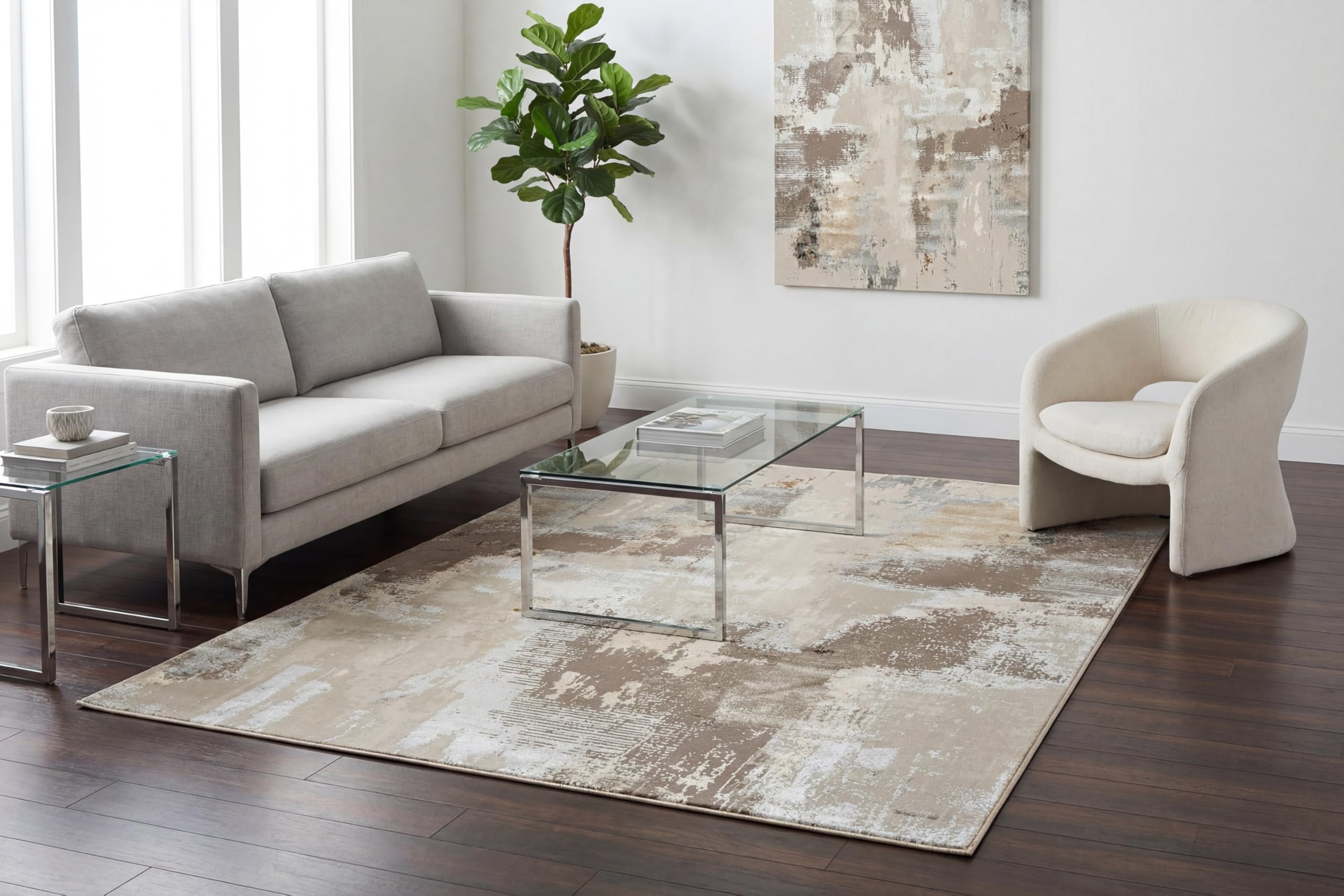 Dynamic Rugs Safir 6'7"x9' Beige/Multi Area Rug, Modern Sleek Design, Sophisticated Subtle Sheen, Durable Polypropylene and Polyester Blend, Perfect