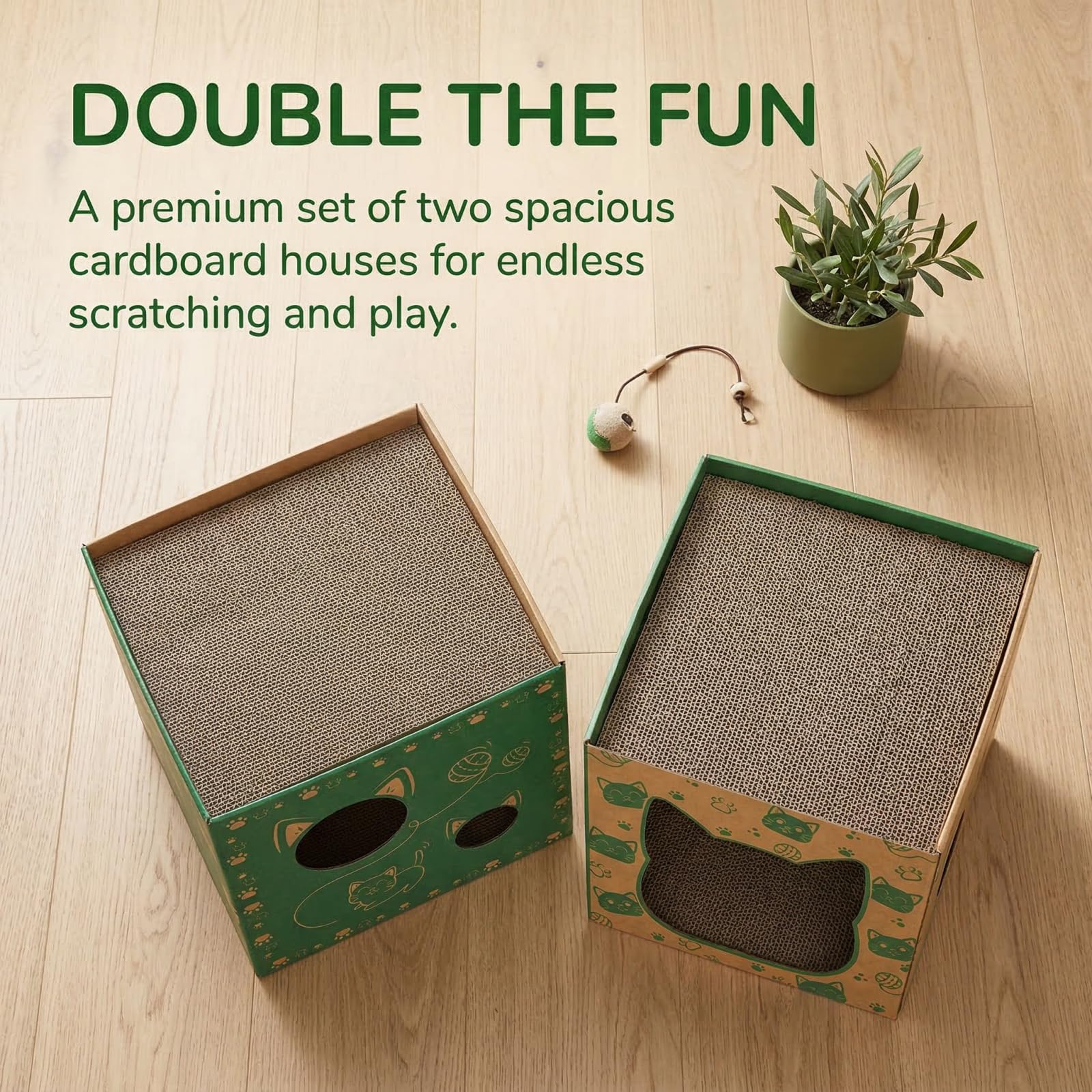 Pumtus Paquete de 2 casas de cartón para gatos, casa de juego para gatos con 2 almohadillas para rascar, cueva escondite corrugada para gatos, bonita caja de condominios para gatos, juguete rascador