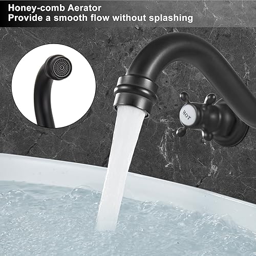 Miniatura 8 de Midanya Grifo de fregadero de baño extendido para montaje en pared, 3 agujeros, 2 pomos cruzados, latón lavabo mezclador, boquilla mezcladora, doble