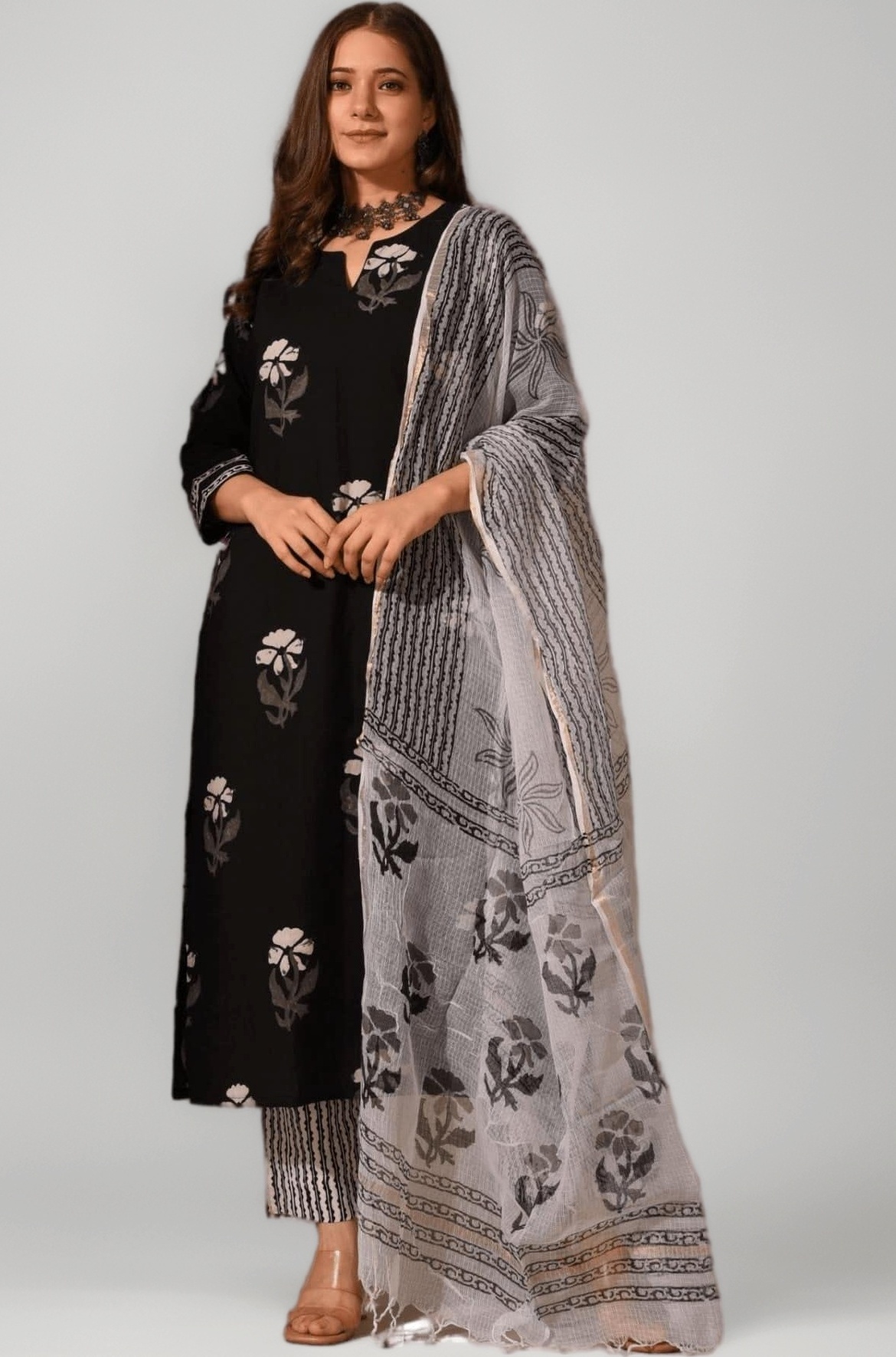 Royal Export Floral Printed Black Straight salwar suit set for woman || kurta sets for woman