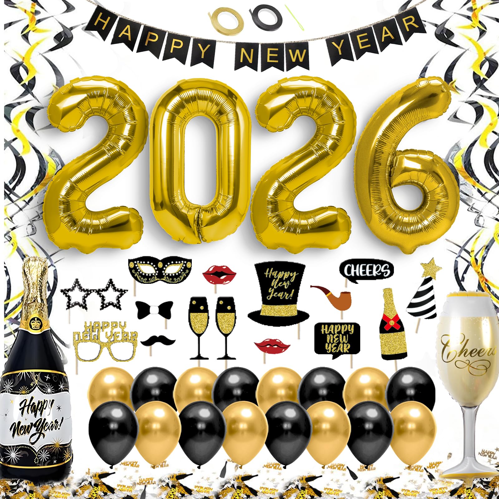 7 stuks oudejaarsavond decoratieset 2026, nieuwjaarsdecoratie, Happy