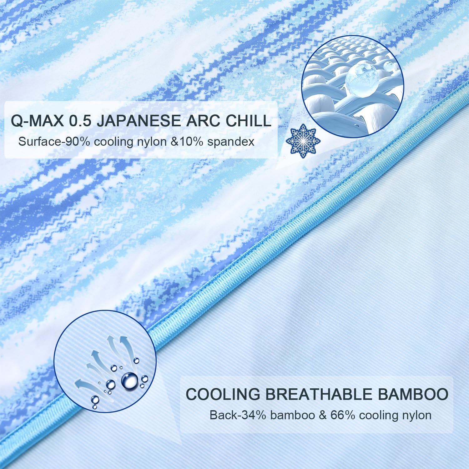 Chlophy Kühldecke für Nachtschweiß, Sommerdecke, Heißschläfer für Nachtschlafen, Bambus, großes Kingsize-Bett, hellblau, batikgefärbte Streifen, kühl, japanische Arc-Chill, Q-MAX>0,5, Hitzewallungen
