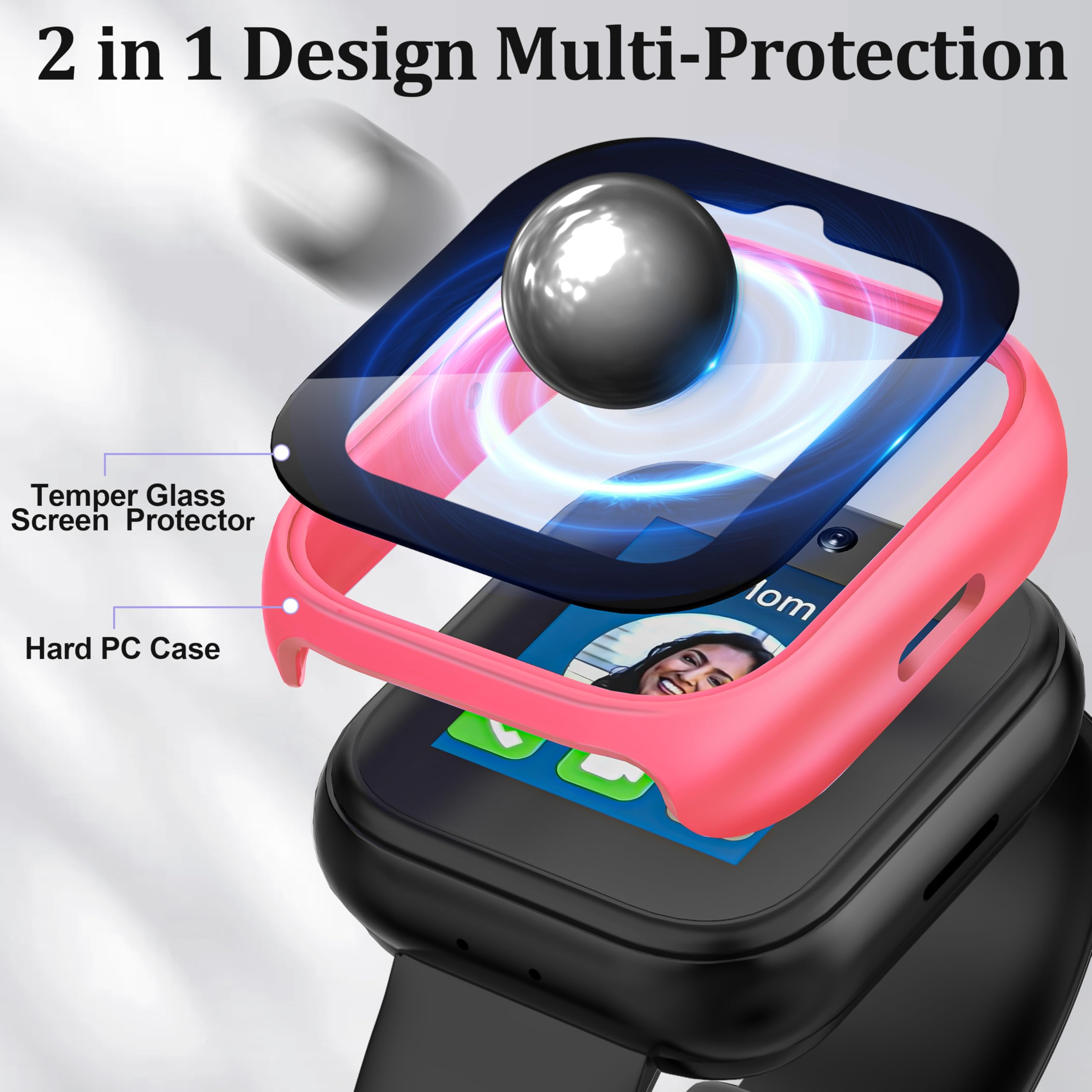 2 x Displayschutzfolie für Sync Up Kids Watch 2, Hart-PC-Schutzhülle, Stoßschutz, gehärtetes Glas, Zubehör für SyncUp Kids Watch 2, transparent + rosa