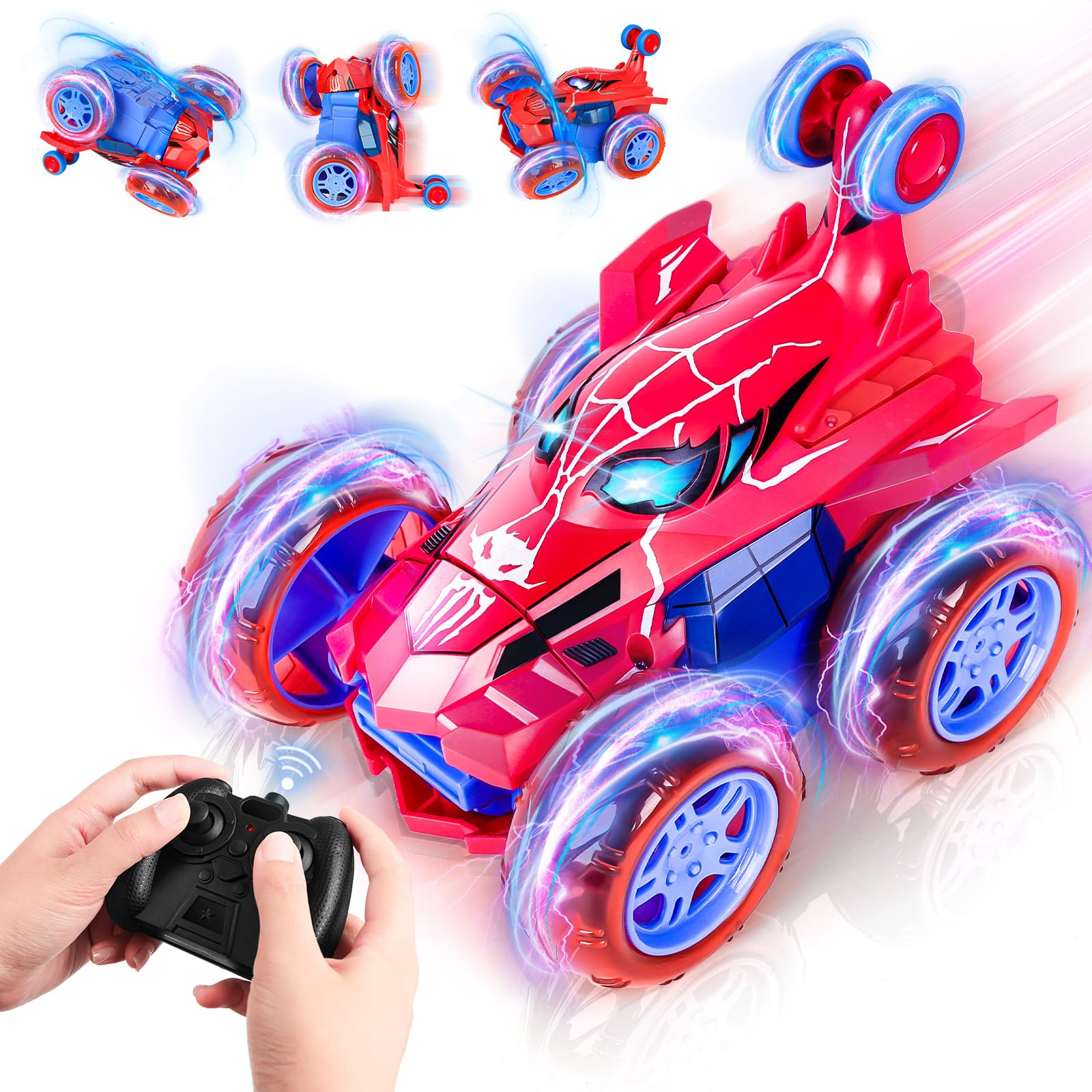 Spider RC Stunt Car Toys for Boys 3 4 5 6 7 8 9 10 Year Old, 360° Rotating 4WD Remote Control Cars with Lights All Terrain Rechargeable Off-Road Car Kids Girls Birthday Gifts