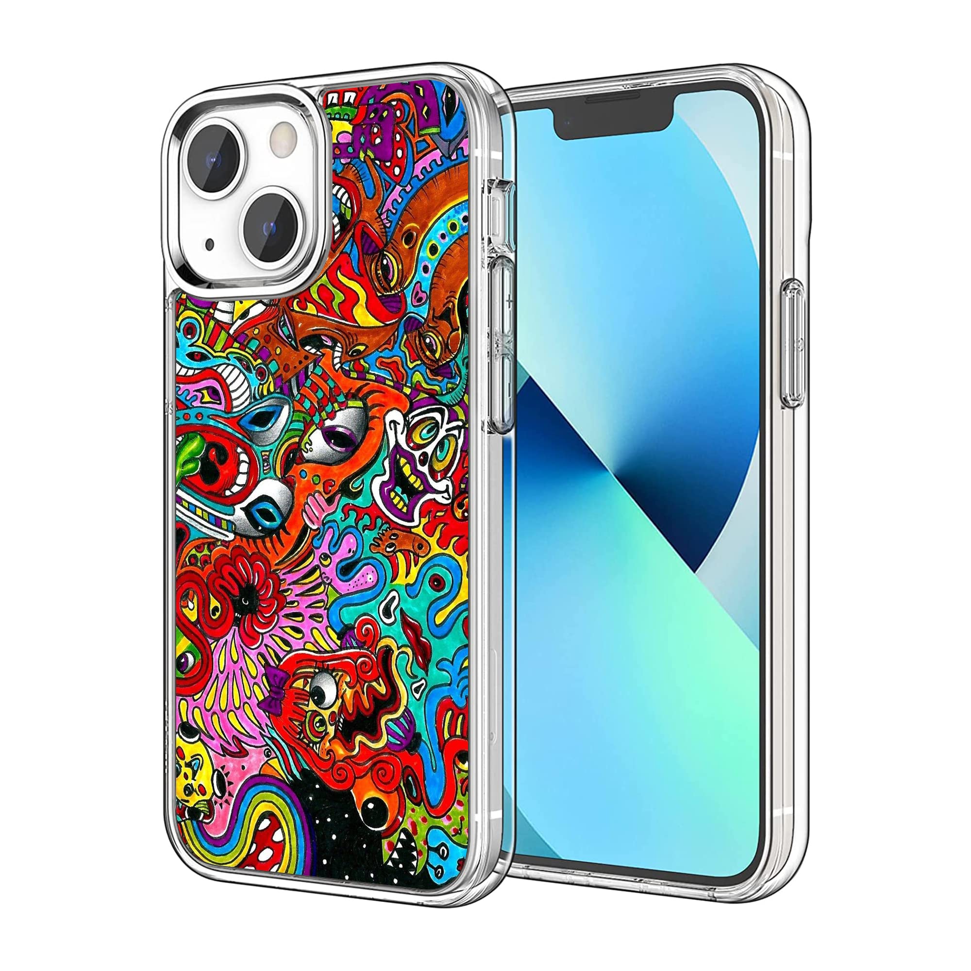 FEIZHIRUNAI Compatible for iPhone 13 Case, Colorfull Trippy Psychedelic iPhone Case Shockproof Protective Clear Soft TPU Case Gift for Girls Women