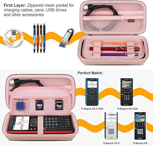 Vista 30 de Elonbo Funda de transporte para calculadora gráfica de color Texas Instruments TI-Nspire CX II CAS/CX II/CX/CX CAS, bolsillo con cremallera Negro