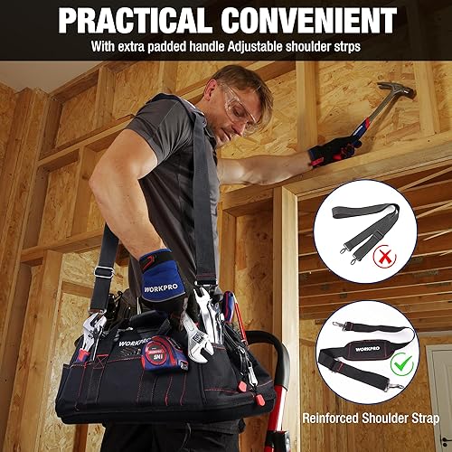 Miniatura 4 de WORKPRO W081022A - Bolsa de almacenamiento de herramientas de boca ancha con base de goma resistente al agua 16 pulgadas