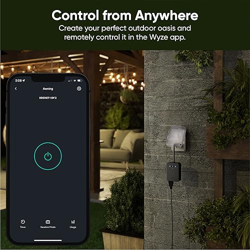 Miniatura 3 de Wyze Enchufe para exteriores, monitoreo de energía de dos salidas, IP64, enchufe inteligente WiFi de 2.4 GHz, funciona con Alexa, Google Assistant,