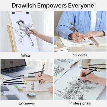 Drawlish Drawing Pencils for Artists 25 Pcs (14B to 10H), Sketching Pencils