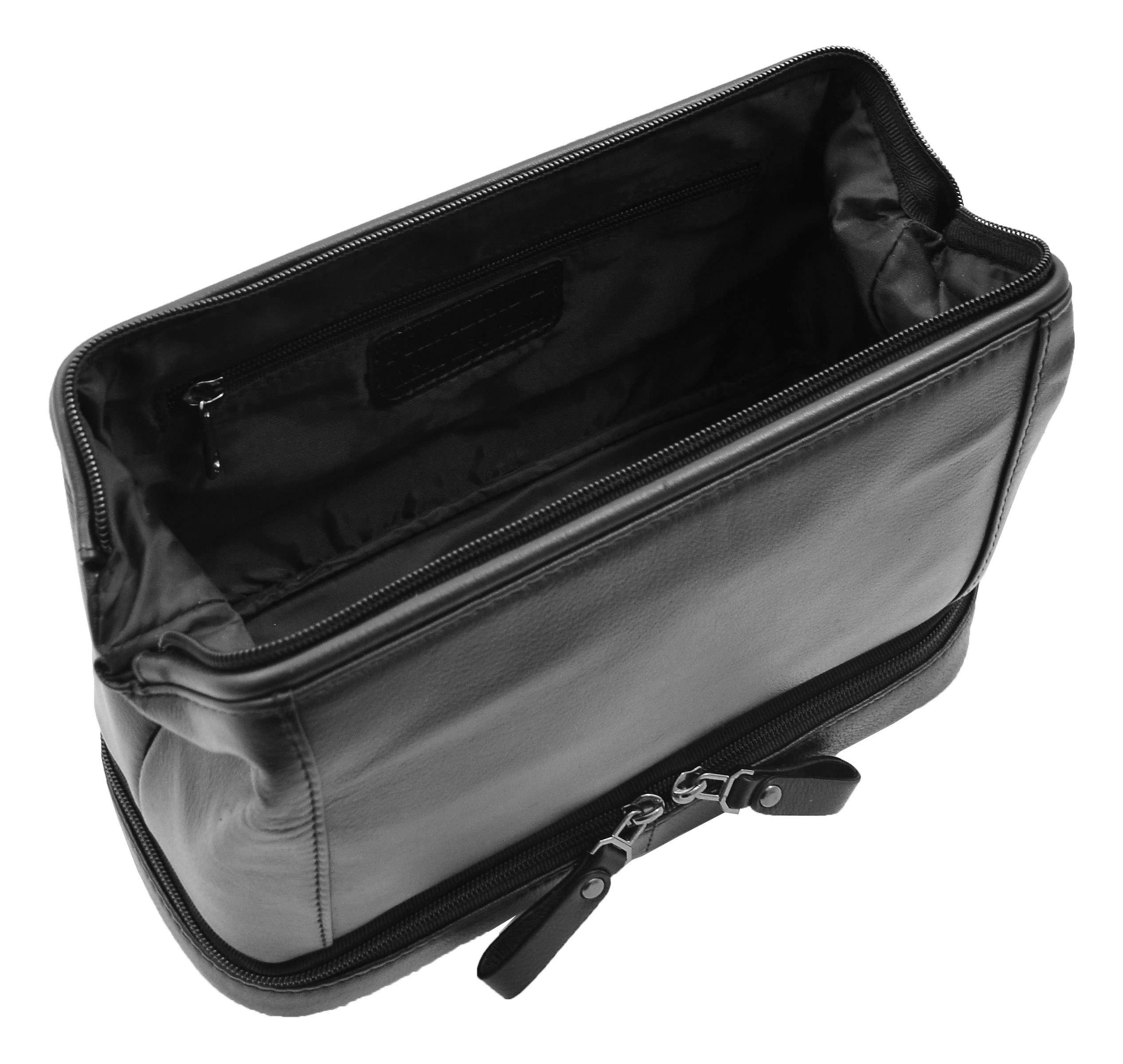 Neceser de cuero auténtico bolsa de viaje kit de afeitado HOL290 negro