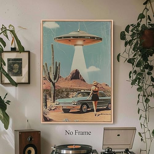 Miniatura 3 de Lienzo de paisaje del desierto para pared, póster de platillo volador, imagen retro de los años 70, estilo de los años 70, arte de pared vintage