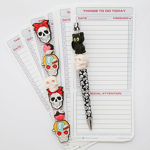Miniatura 3 de Cuentas focales de silicona de calavera con bolígrafo, 10 cuentas focales de silicona para Halloween con bolígrafo, diseños atrevidos con huesos,