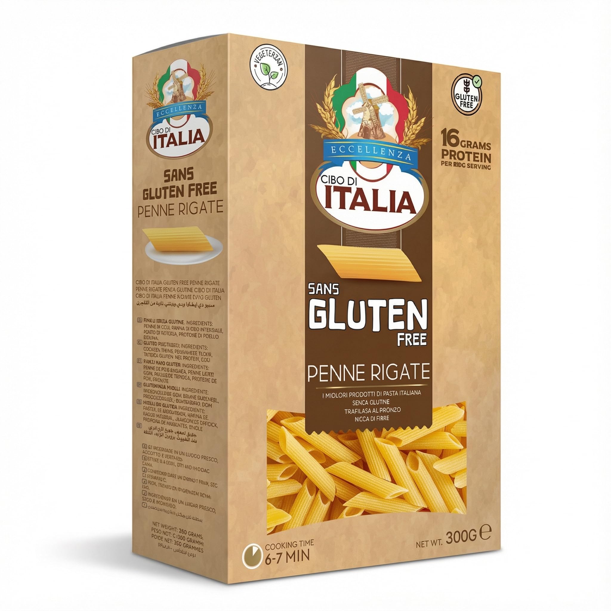 Cibo Di Italia Gluten Free Penne Rigate Pasta 300g | Made with Chickpea & Brown Rice Flour | Vegetarian | High Protein | Authentic Italian Style Pasta