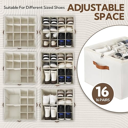 Miniatura 3 de Paquete de 2 organizadores de zapatos para armario, contenedores plegables de almacenamiento de zapatos con cubierta transparente y divisores