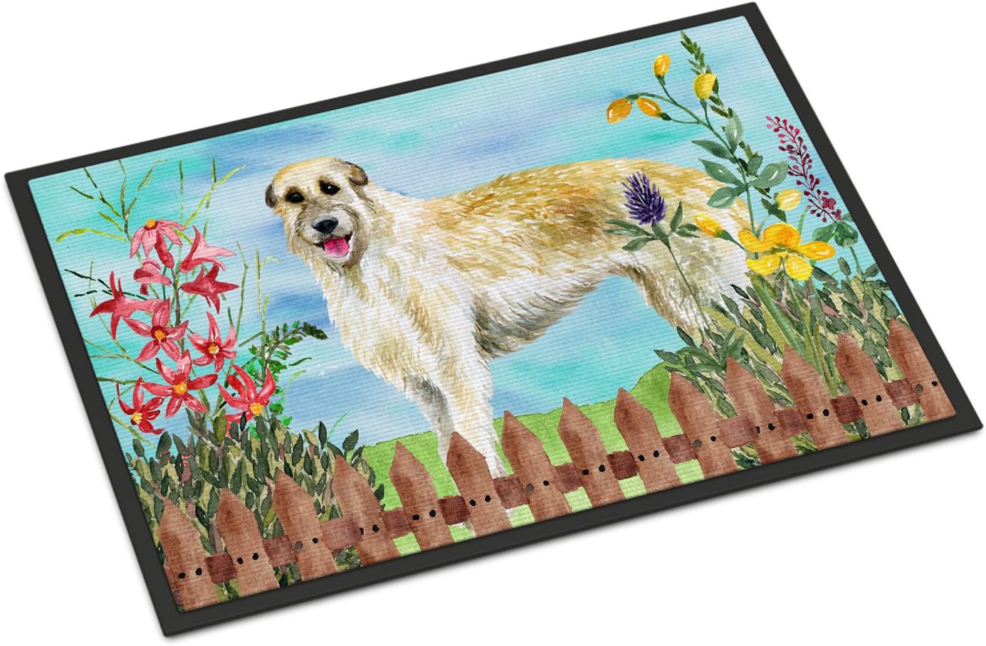Caroline's Treasures CK1232MAT Irish Wolfhound Spring Doormat 18x27 Front Door Mat Indoor Outdoor Rugs for Entryway, Non Slip Washable Low Pile, 18H X 27W