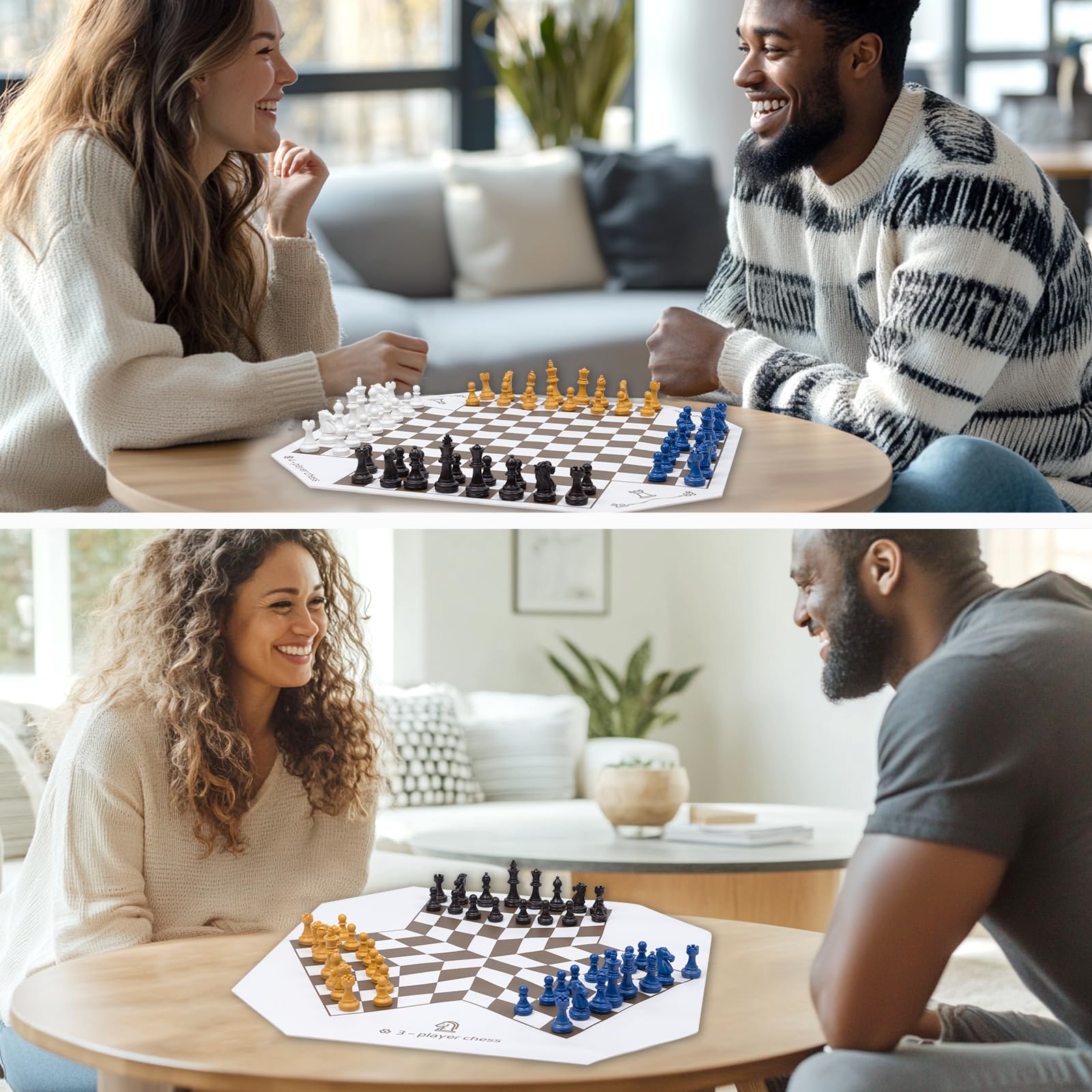 Juego de mesa de ajedrez para 3 o 4 jugadores, juego de ajedrez colorido de 64 piezas, juego de ajedrez para equipo con una alfombrilla de juego de cuero