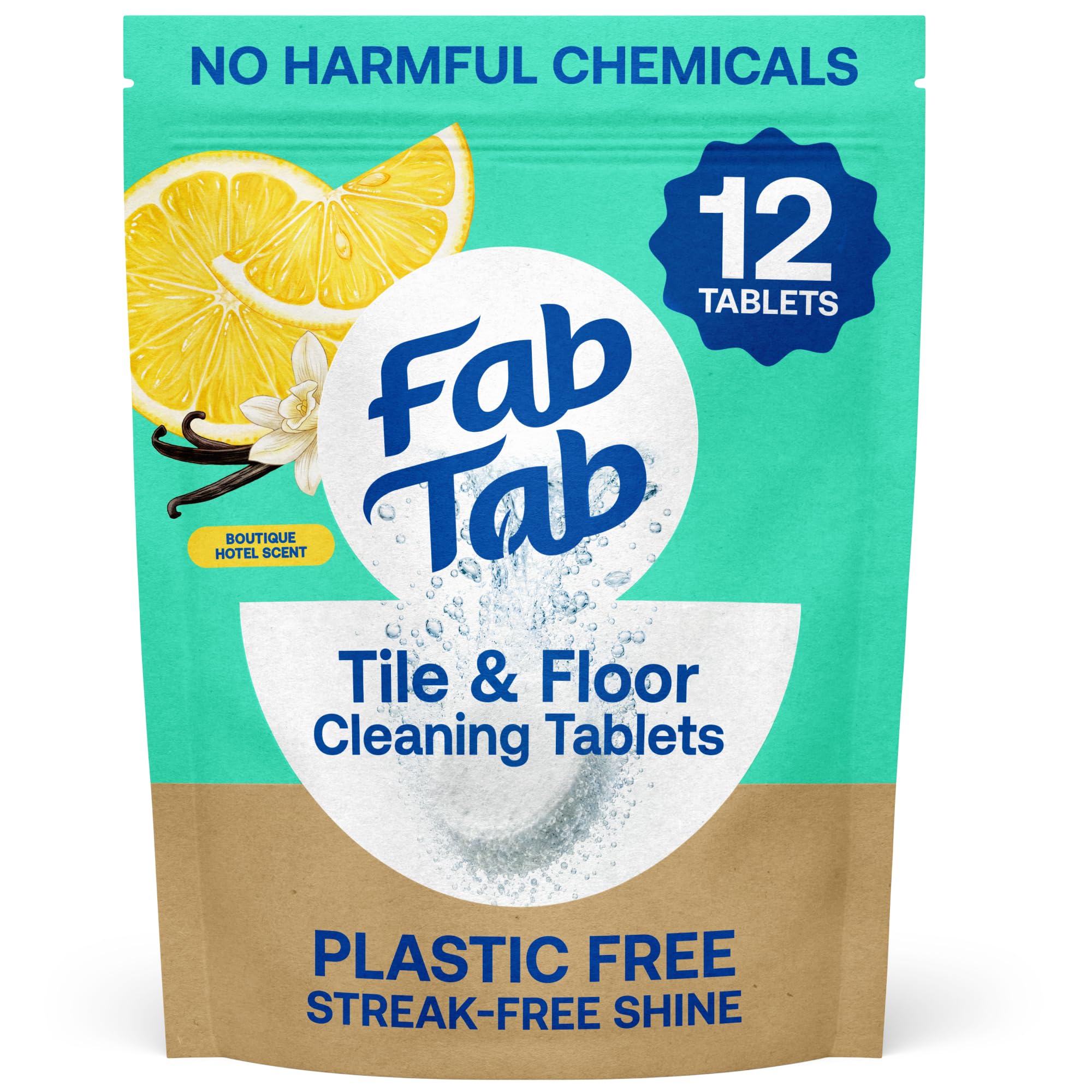 Fabtab - Pastillas limpiadoras de suelos duros ecológicas, 12 tabletas premedidas no nocivas. Prácticas, sin plástico, limpieza sin rayas, aroma de hotel boutique. Uso con todos los cubos de fregona