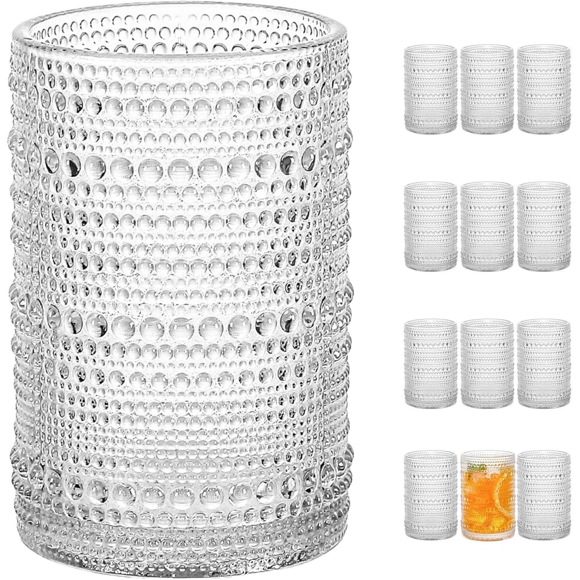 Amzcku Vintage Highball Trinkglas Set von 12 - Küche Gläser Becher für Wasser, Cocktail, Milch, Saft und Getränke
