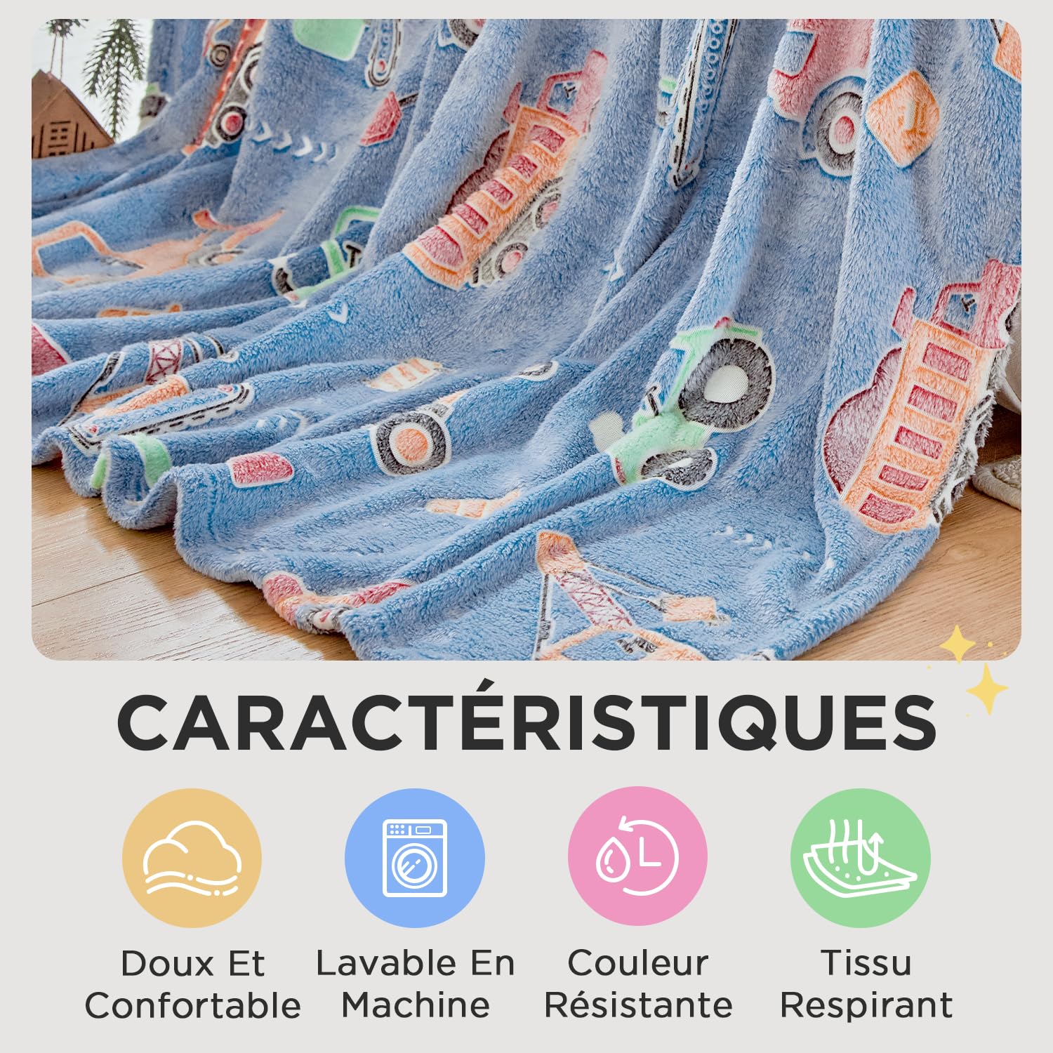 OLAOLA Couverture Enfant Camion Couvertures Brille dans Le Noir Douce Polaire Couverture Cadeau pour Garçons Filles Chaude Confortable Canapé Couvertures (130 x 150cm, Camion)
