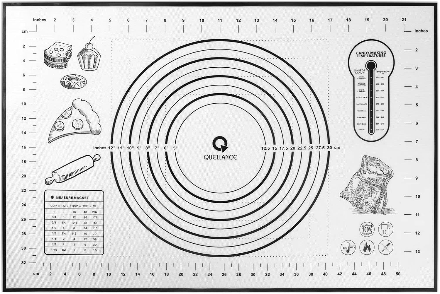Silicone Baking Mat Extra Large, Pastry Mat with Measurement, Kitchen Counter Mat