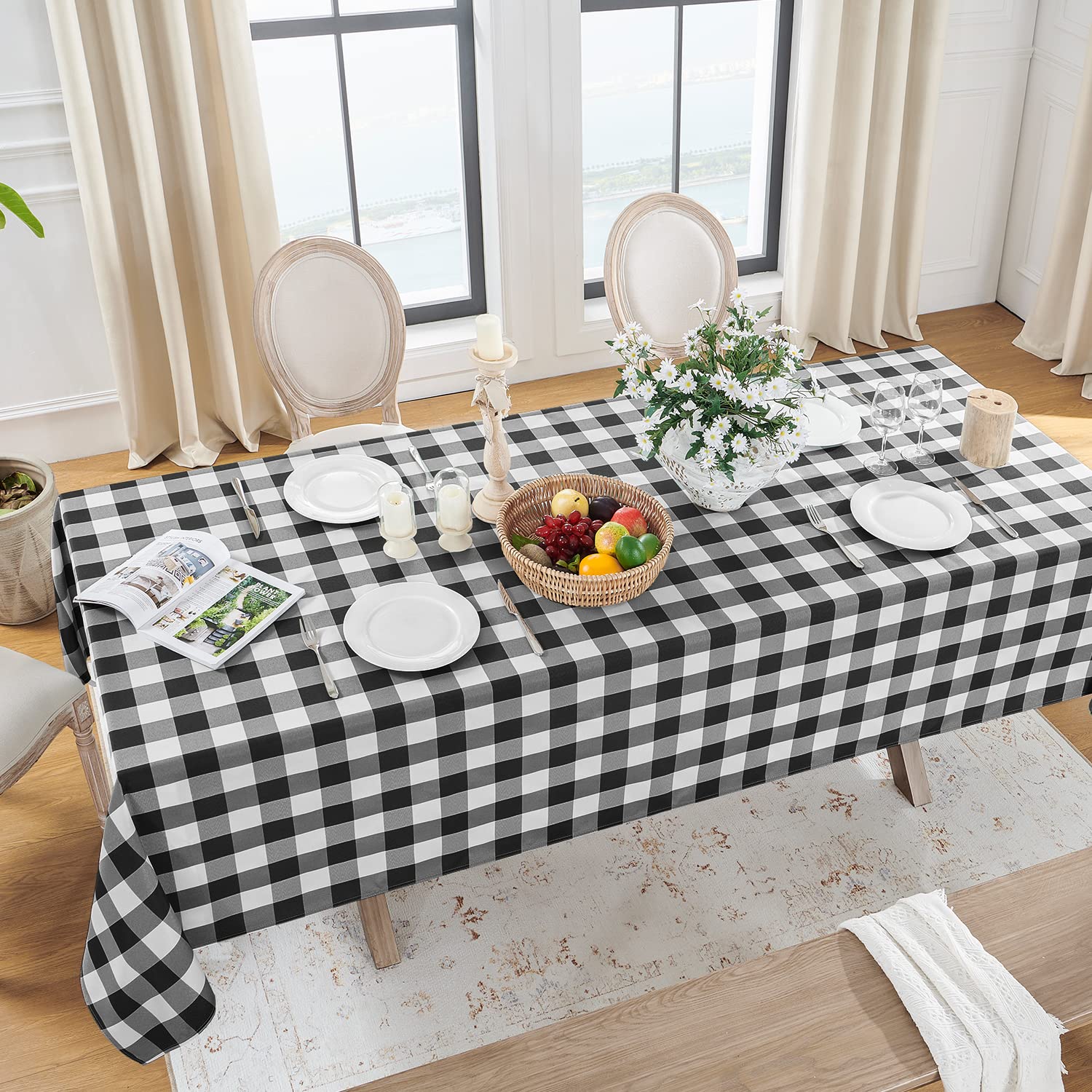 Softalker 2-Pack Gingham Checkered Tablecloth - 60x120 Inch, Waterproof & Stain-Resistant Polyester For Picnic, Camping, Outdoor