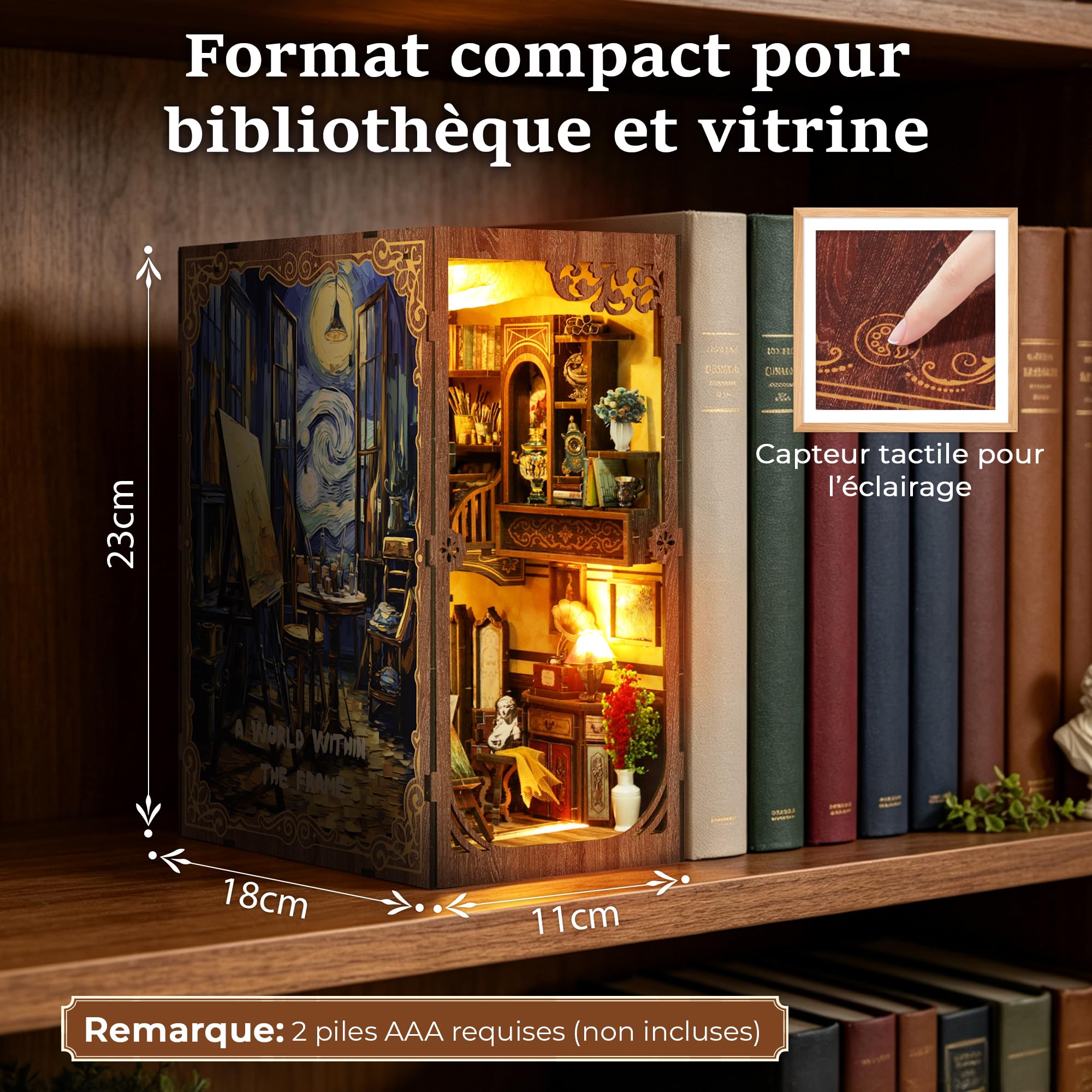 Book Nook Atelier d’Artiste en Bois avec LED, Puzzle 3D DIY