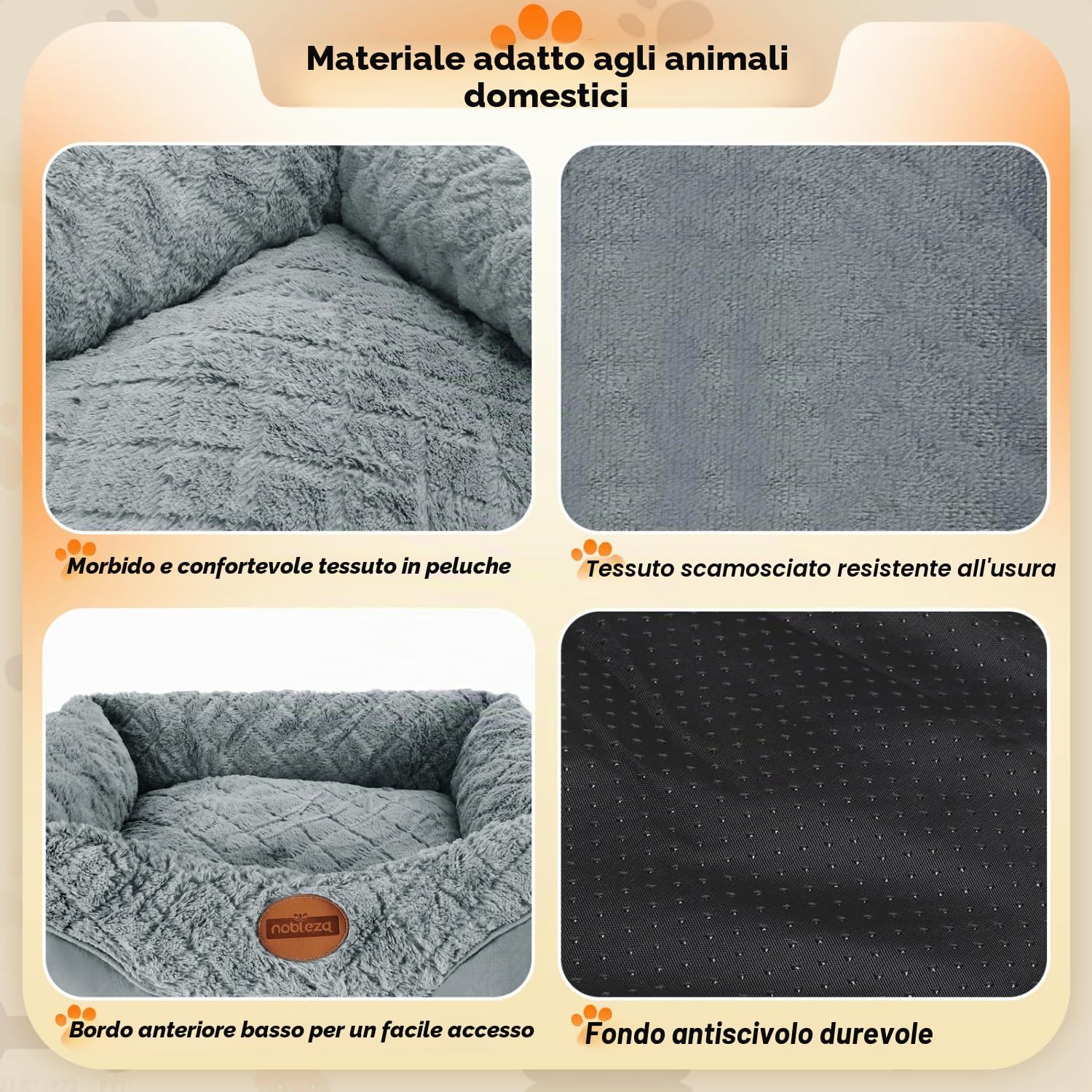 Nobleza Cuccia per Cani Lavabile Taglia Grande 80x70x22cm L Gris