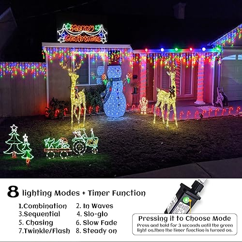 Vista 2 de Icicle lights Outdoor - 66ft Christmas Lights with 640LED 120 Drops 8 Modes, Plug in Curtain String Lights Waterproof for Holiday Wedding Party Home