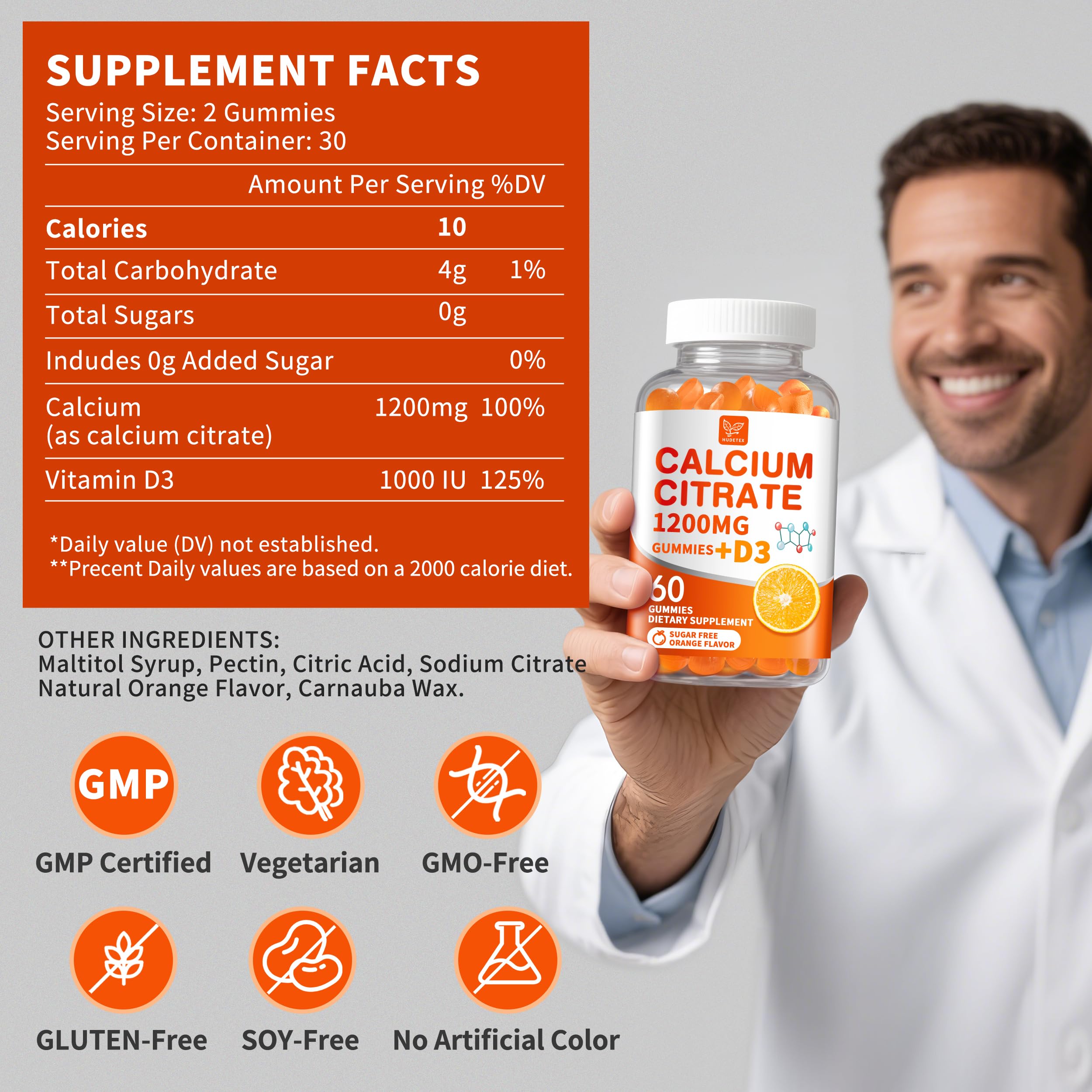 (2 Pack) Calcium Citrate 1200 mg with Vitamin D3 Gummies for Women & Men,Calcium Supplements for Bone & Teeth Support,High Absorption - Easy to Digest, Sugar Free,Vegan,Orange Flavor,60 Day Supply — Amazon image 6
