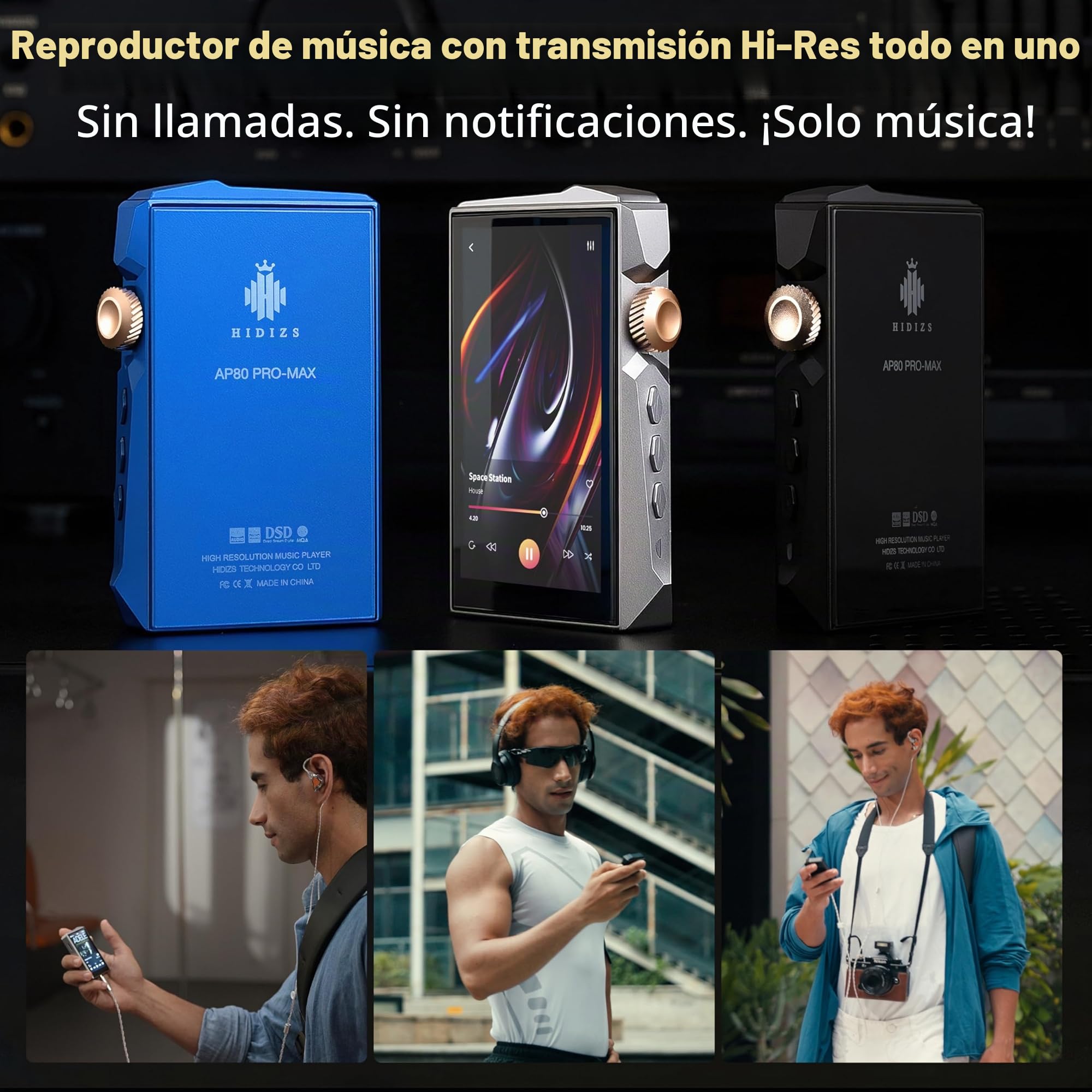 Hidizs AP80 Pro MAX Reproductor MP3 Bluetooth Hi-Res, Streaming WiFi 2.4G, DLNA y AirPlay Inalámbrico, DAP con Doble DAC ESS9219C Chips, Soporte MQA 16X DSD256, Memoria Expandible de 2 TB, Azul