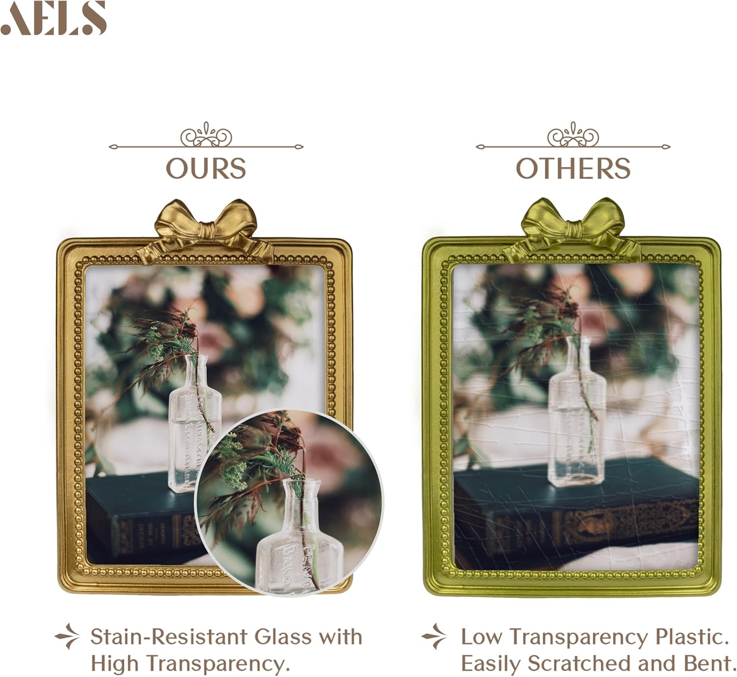 AELS 8x10 Inch Vintage Picture Frame, Elegant Antique Bow Photo Frames with Glass Front, Photo Display, Tabletop Wall Hanging, Gift Ideas, Golden Bronze