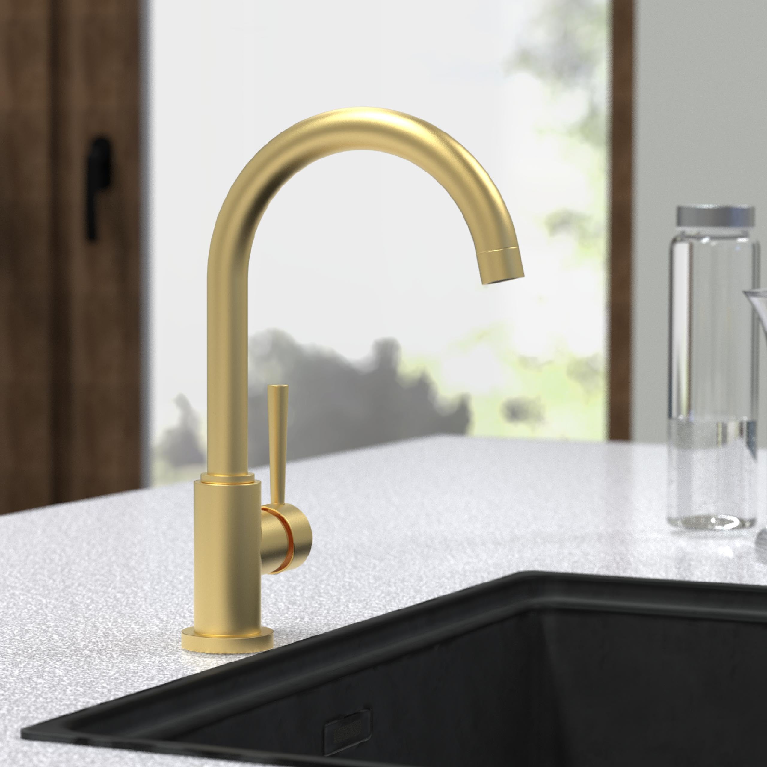 SCHÜTTE 79167 Küchenarmatur Cornwall, Gold, Spültischarmatur Küchenspüle | 360 Grad schwenkbarer Wasserhahn Küche, Mischbatterie für die Spüle mit Einhebelmischer